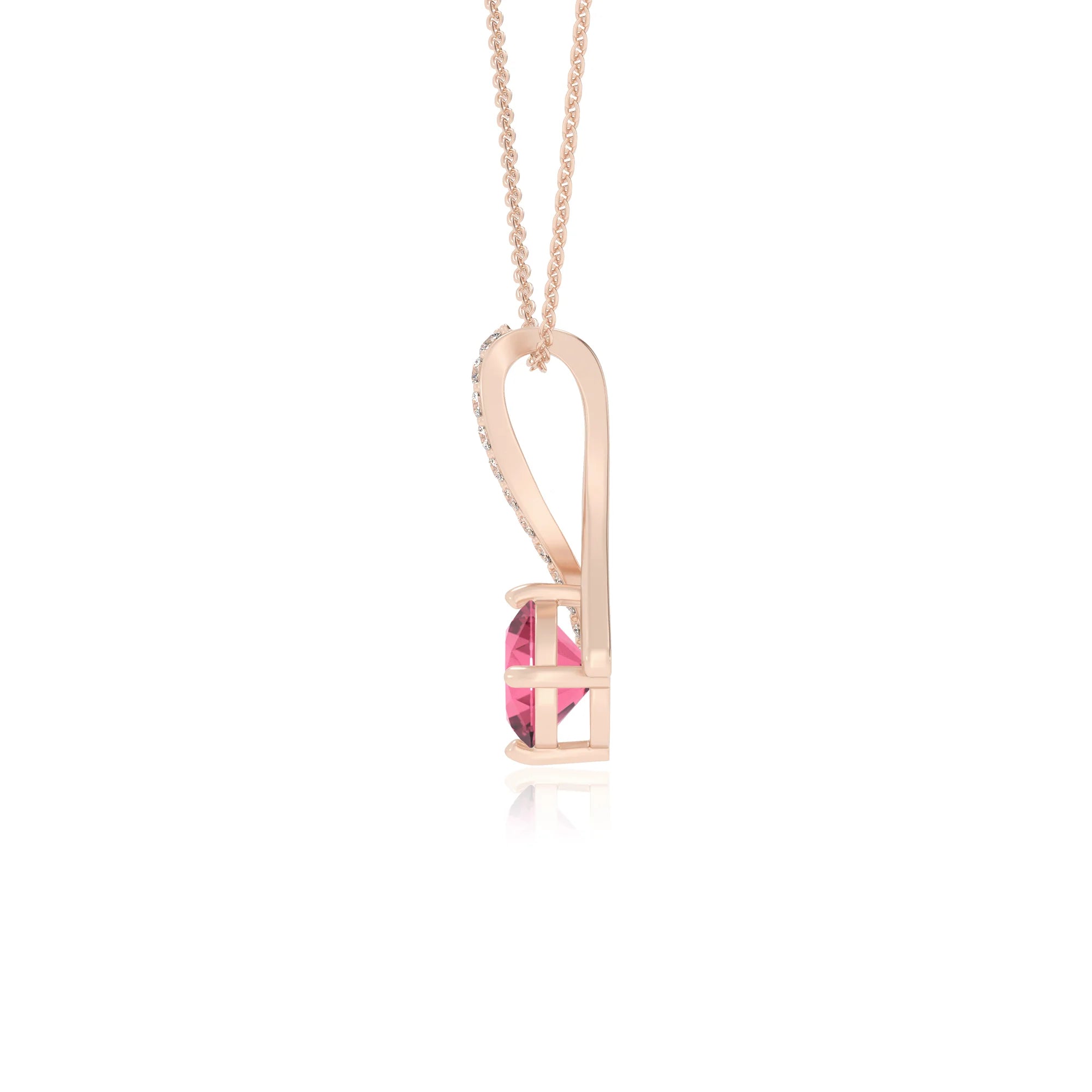 lab grown pink-tourmaline round solitaire necklaces in rose gold