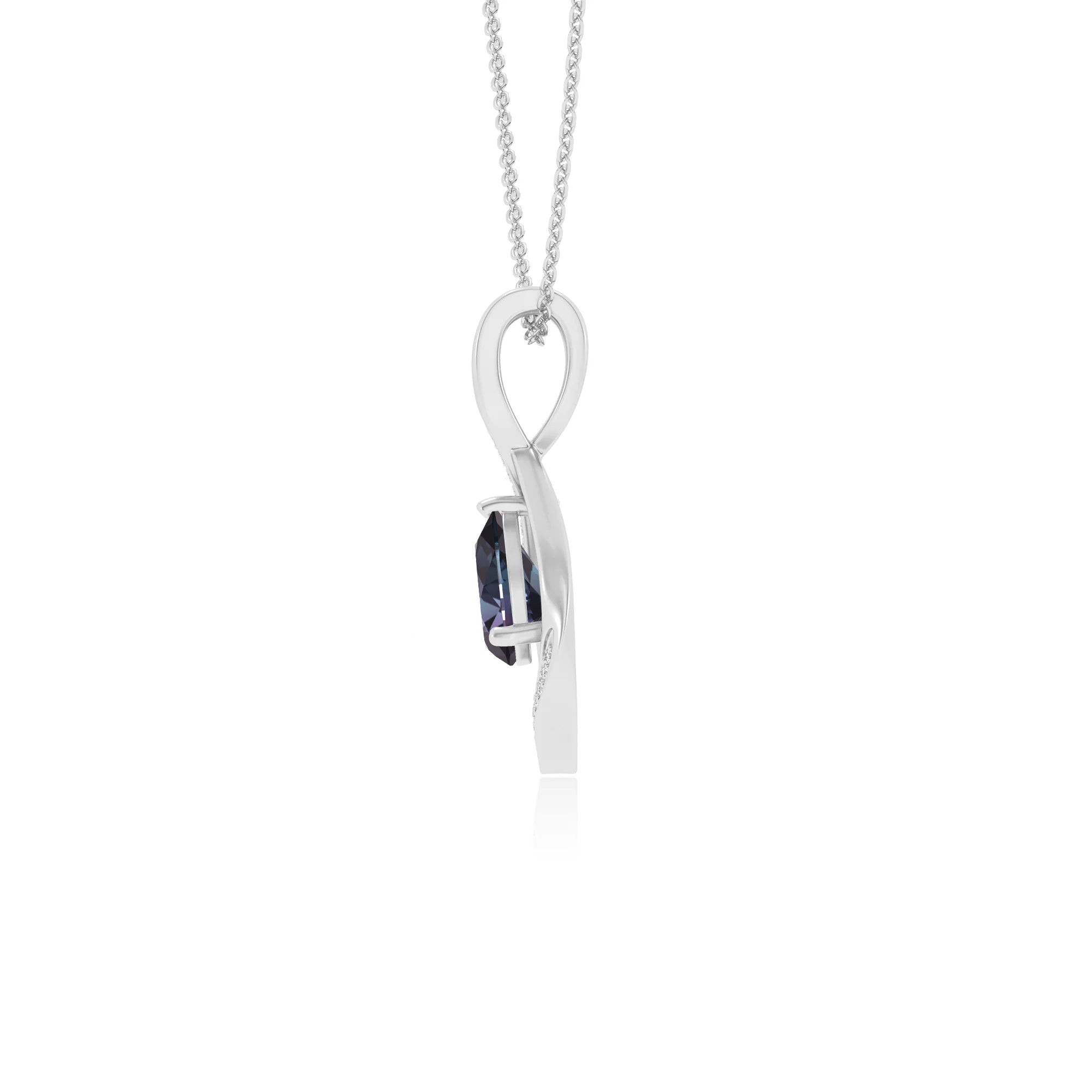 lab grown alexandrite pear solitaire necklaces in white gold