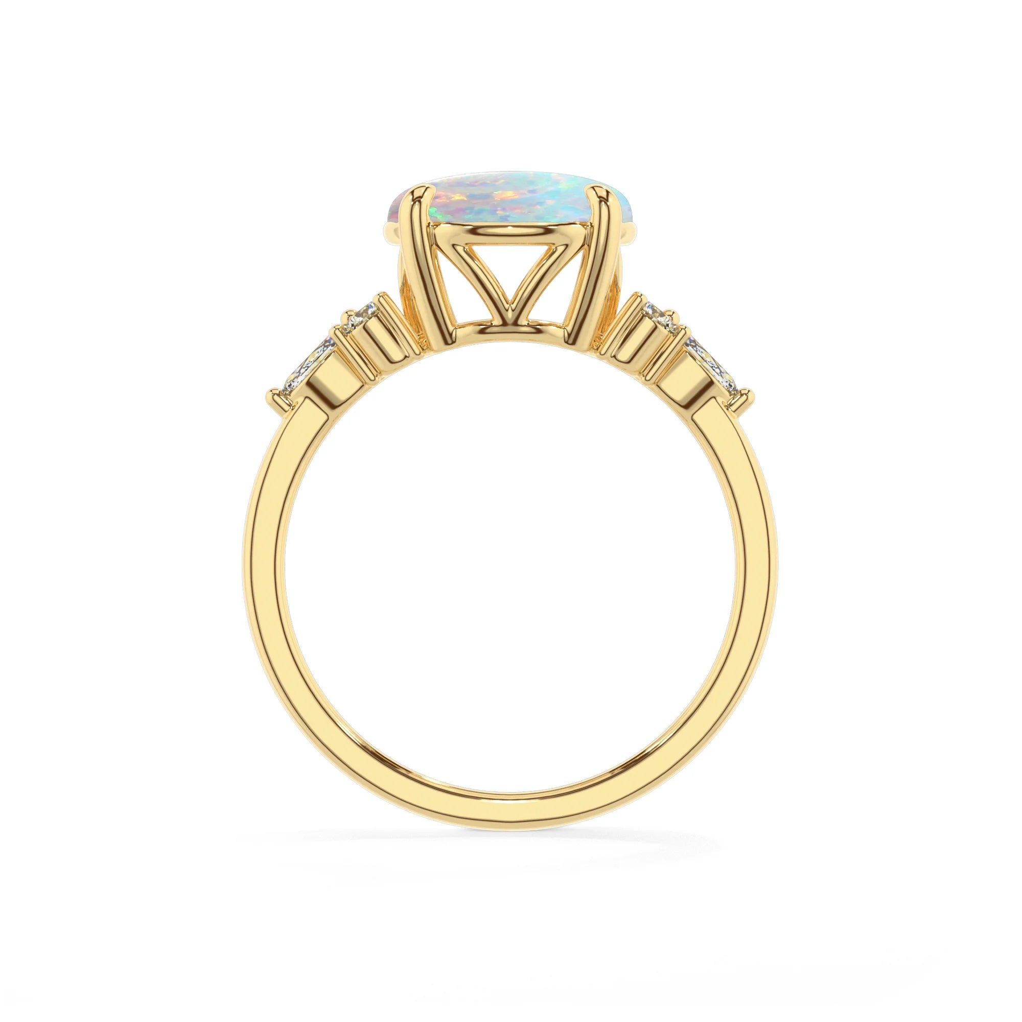 lab grown opal round solitaire rings in yellow gold