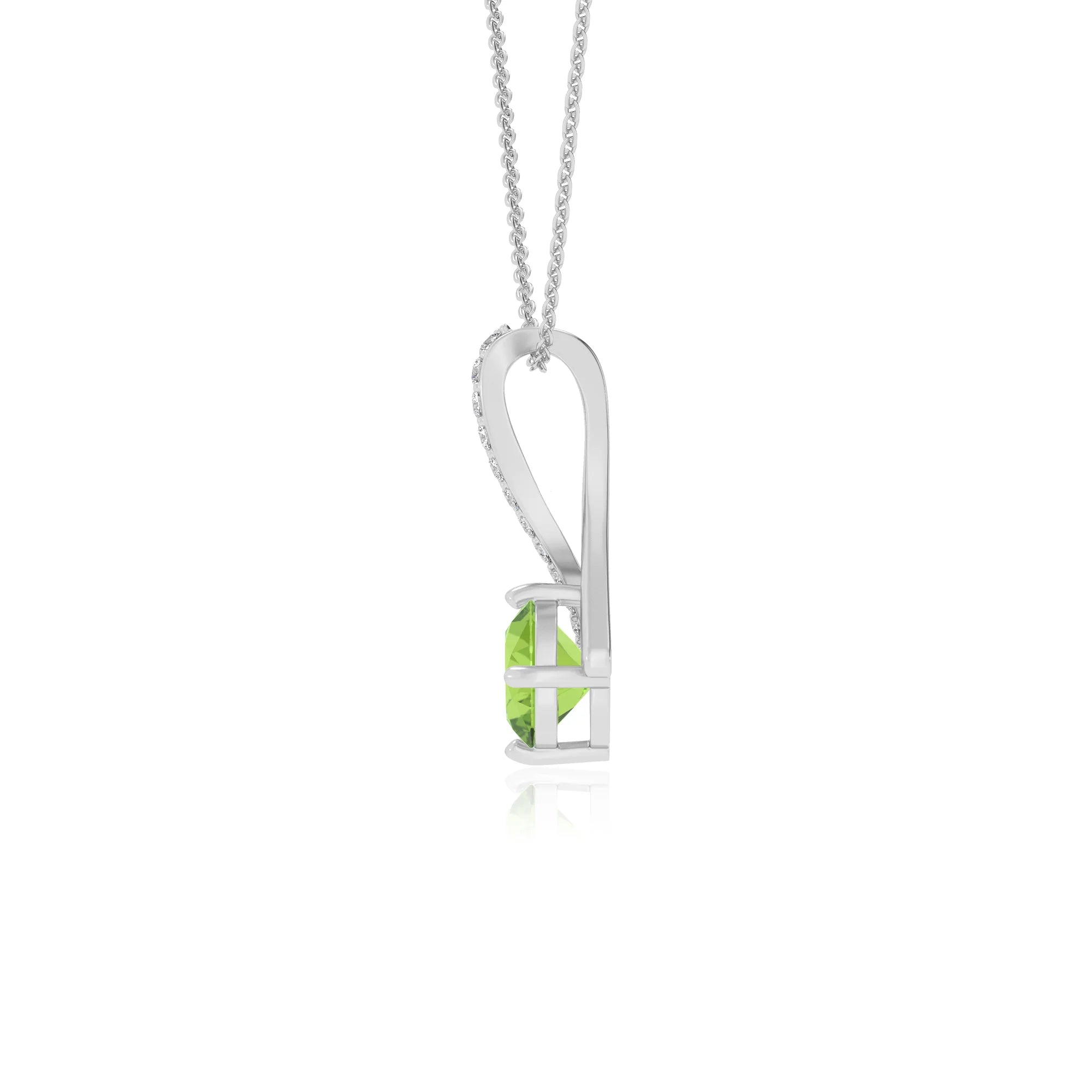 natural peridot round solitaire necklaces in platinum