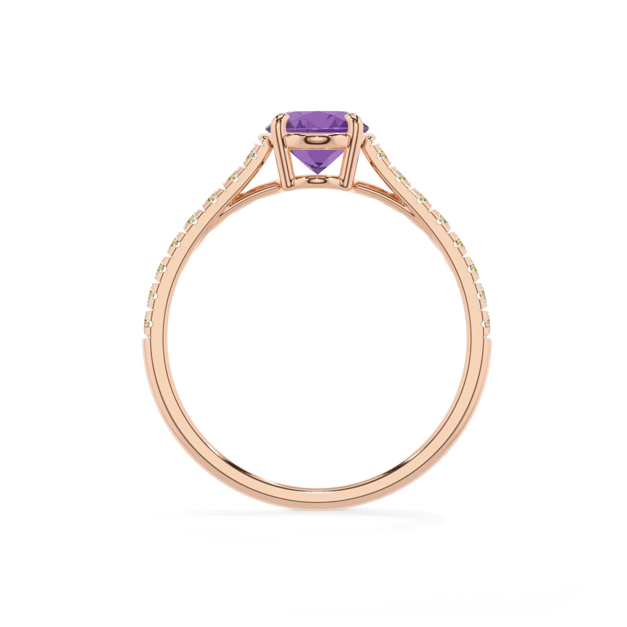 lab grown amethyst oval half eternity solitaire engagement rings in rose gold