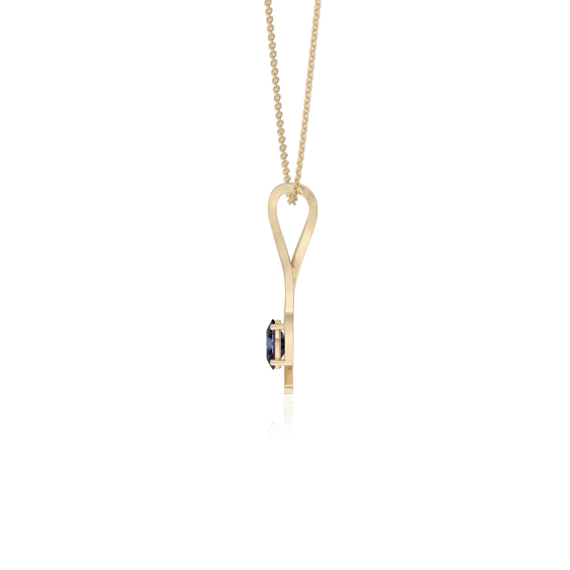 lab grown alexandrite oval solitaire necklaces in yellow gold
