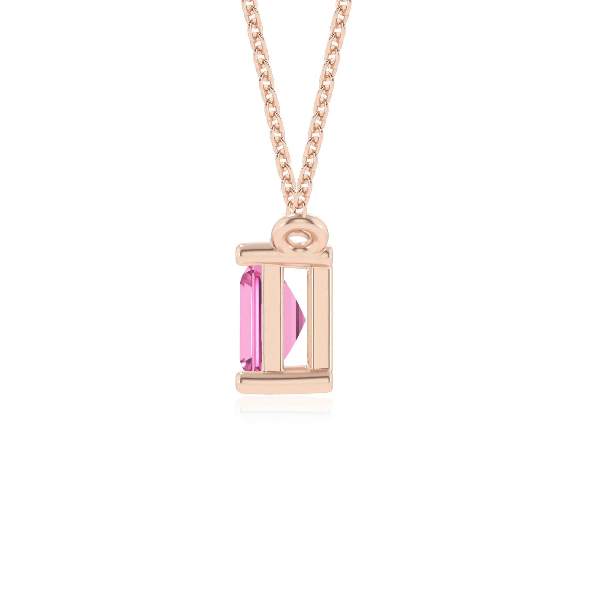 lab grown pink-sapphire emerald cut solitaire necklaces in rose gold