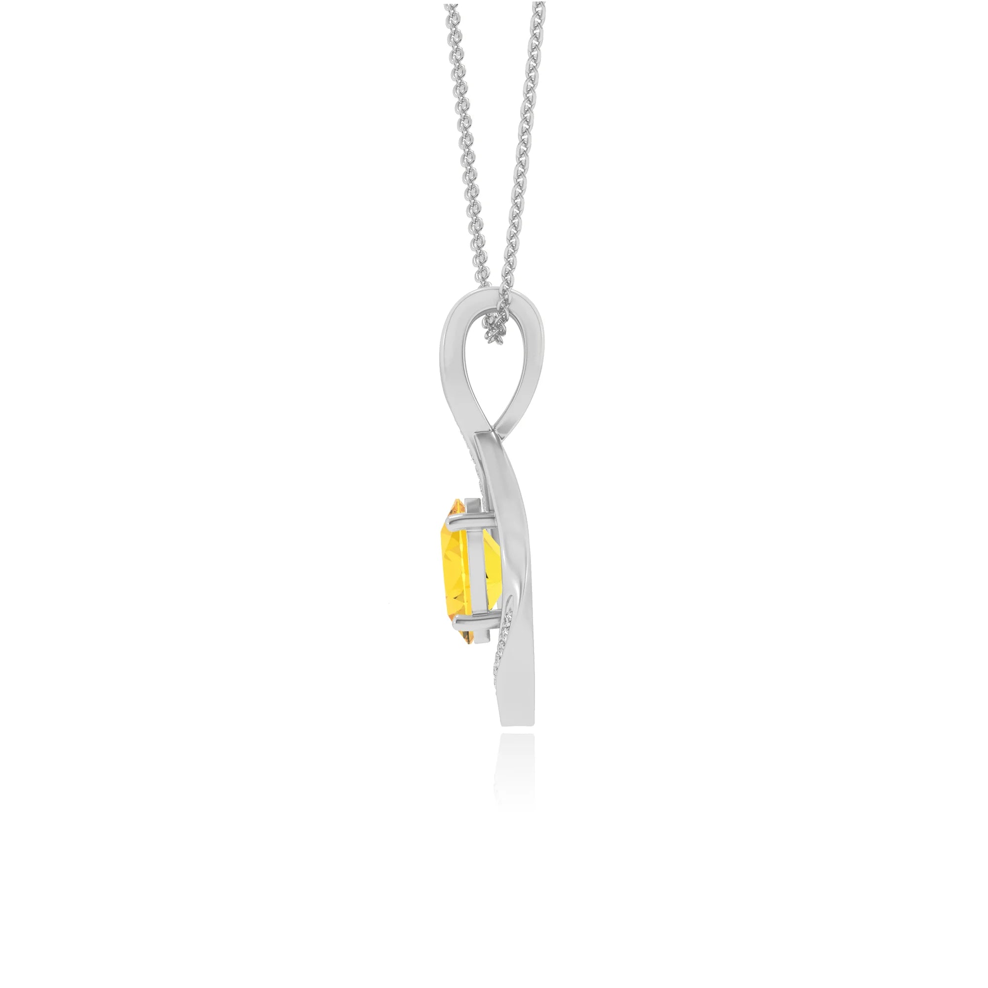 lab grown yellow-sapphire oval solitaire necklaces in white gold