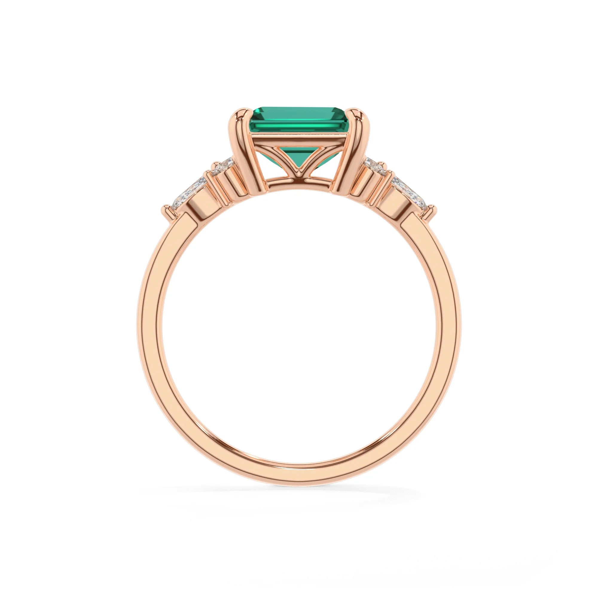 lab grown emerald octogon cut solitaire rings in rose gold
