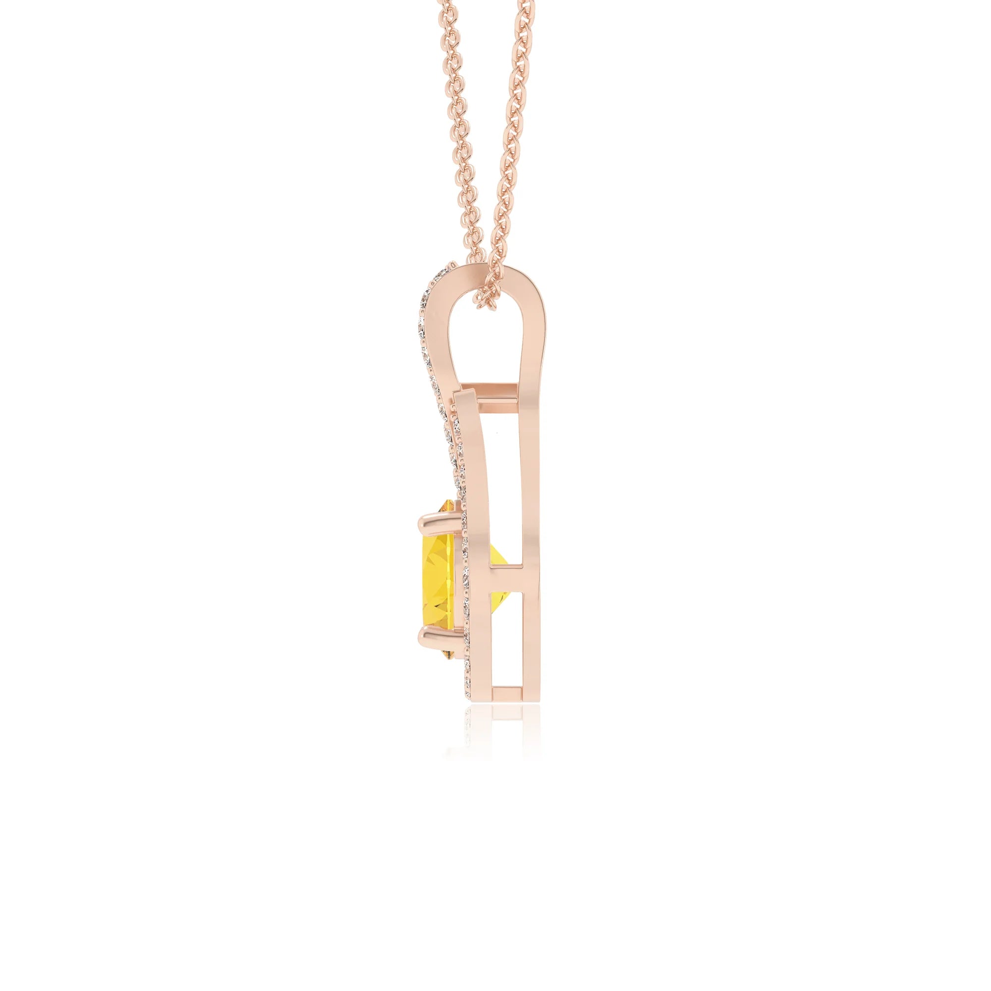 lab grown yellow-sapphire round solitaire necklaces in rose gold