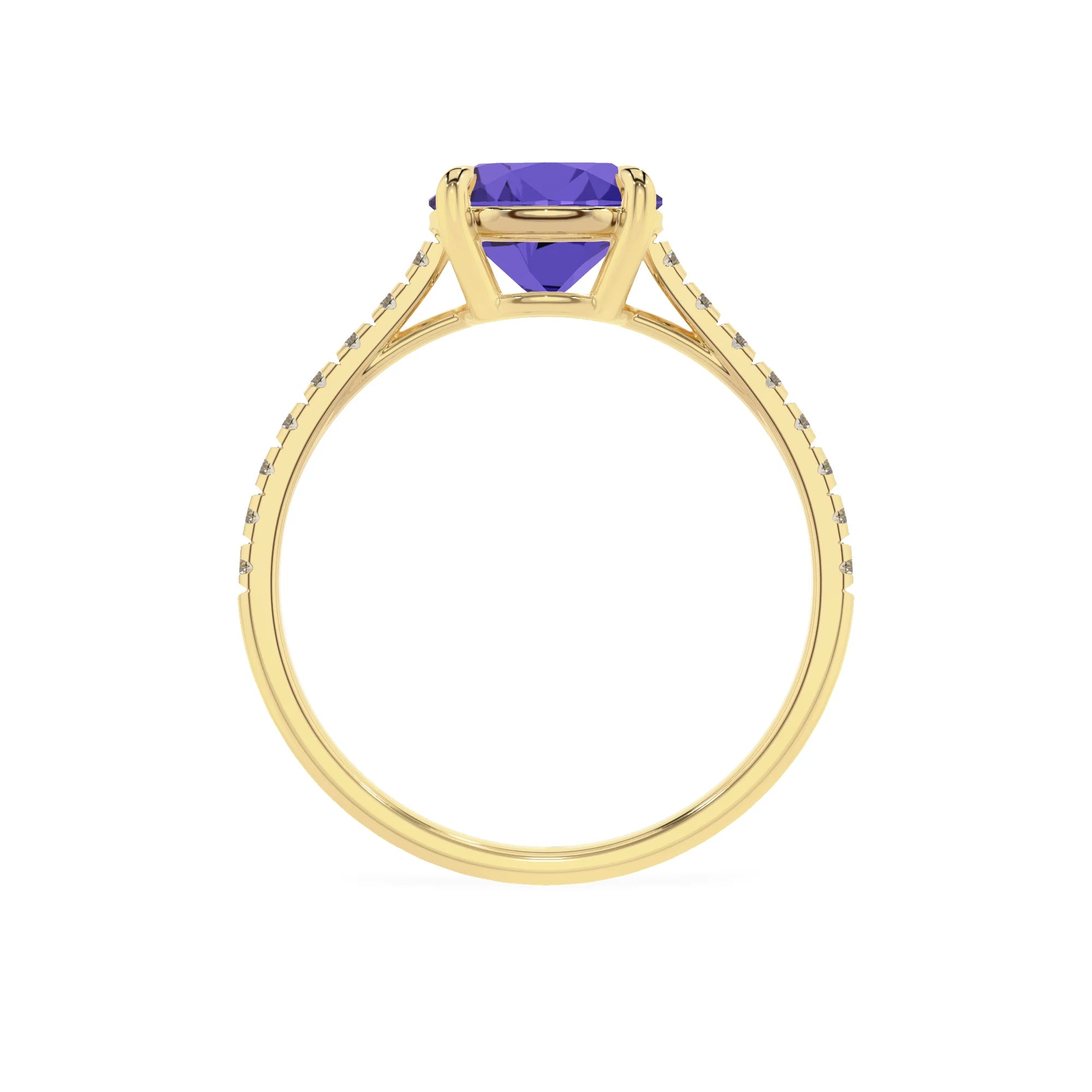 lab grown tanzanite round half eternity solitaire engagement rings in yellow gold