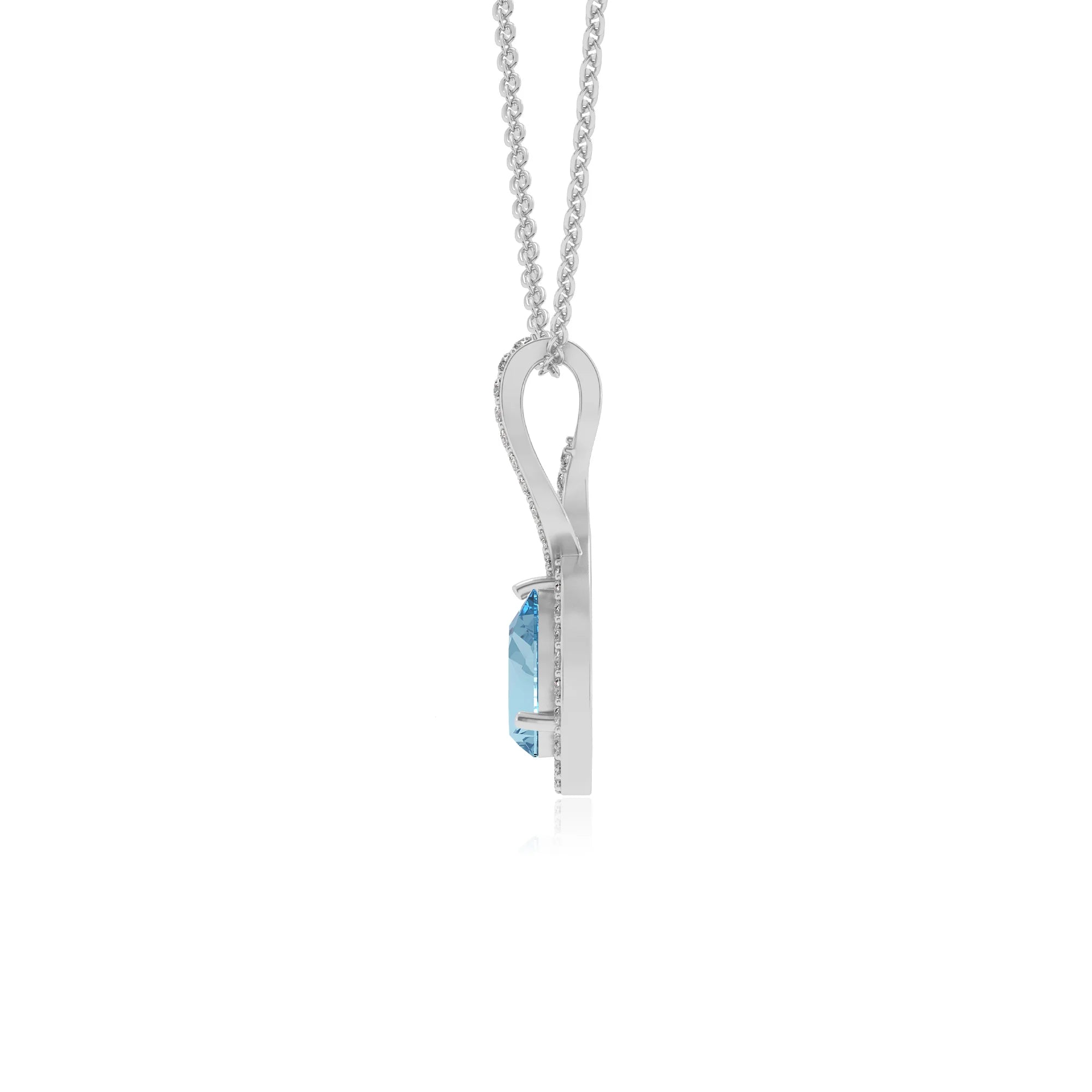 lab grown aquamarine pear necklaces in white gold