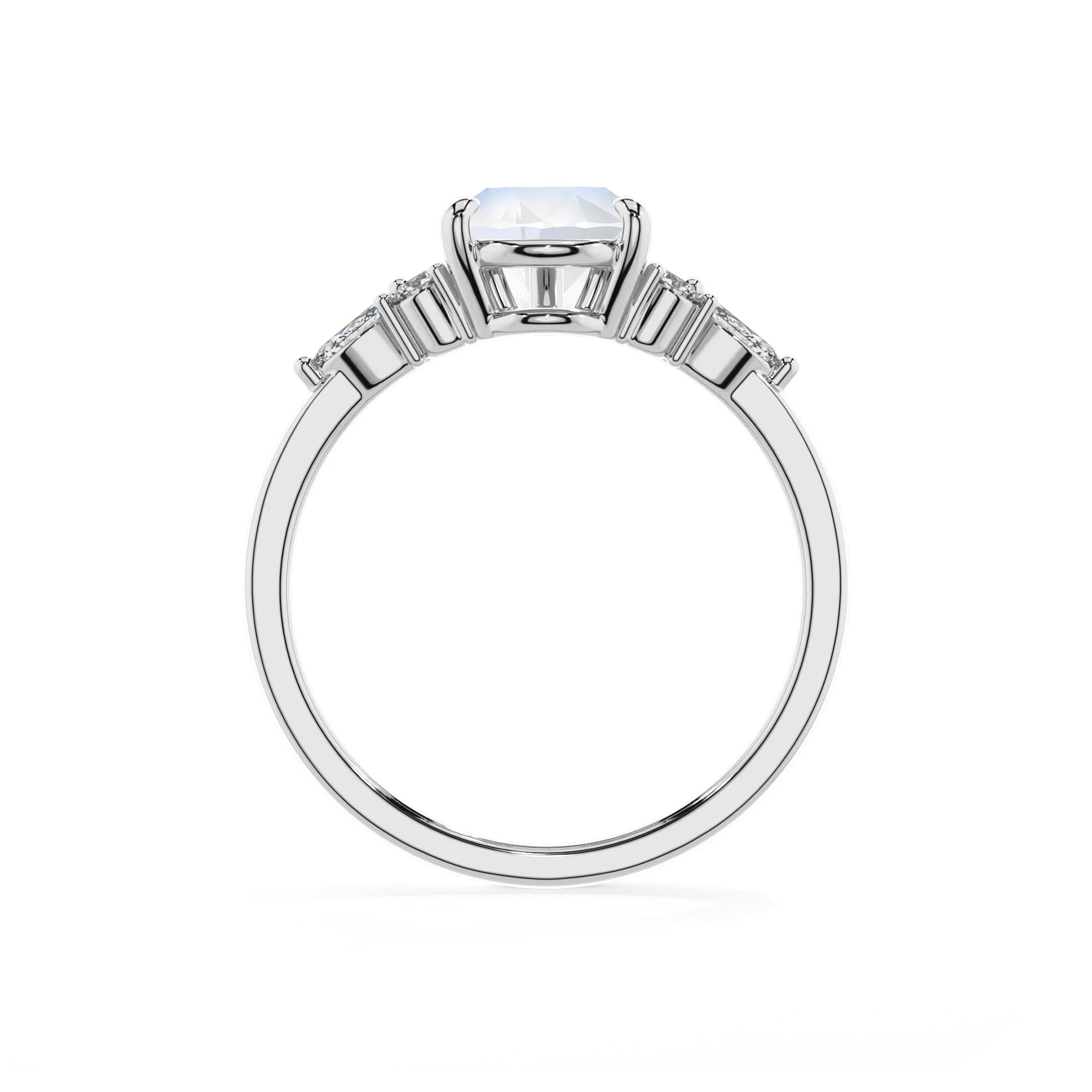 natural rainbow-moonstone pear solitaire rings in white gold