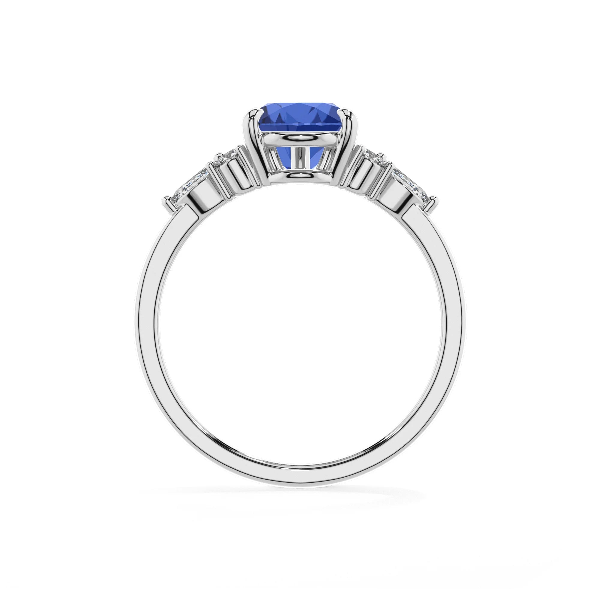 lab grown blue-sapphire pear solitaire rings in platinum