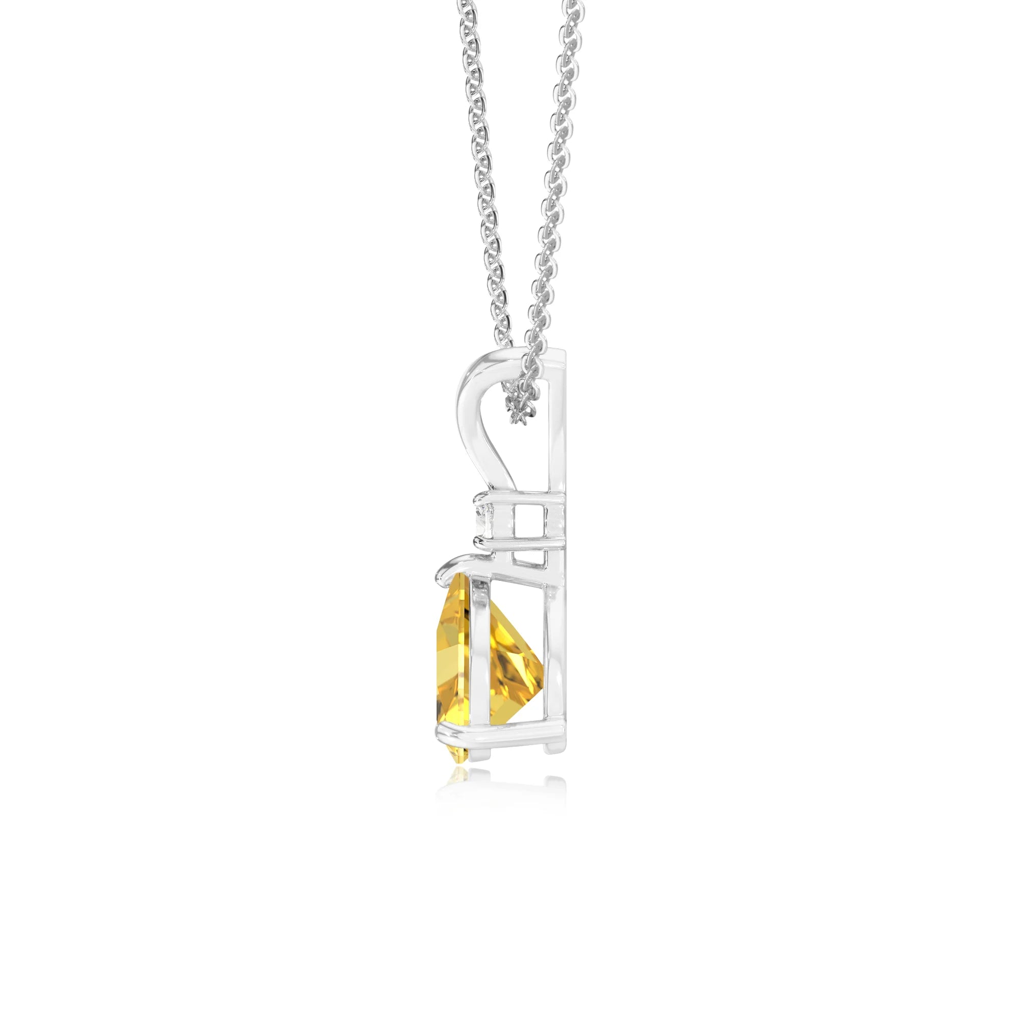 lab grown yellow-sapphire trillion solitaire v-bale necklaces in white gold