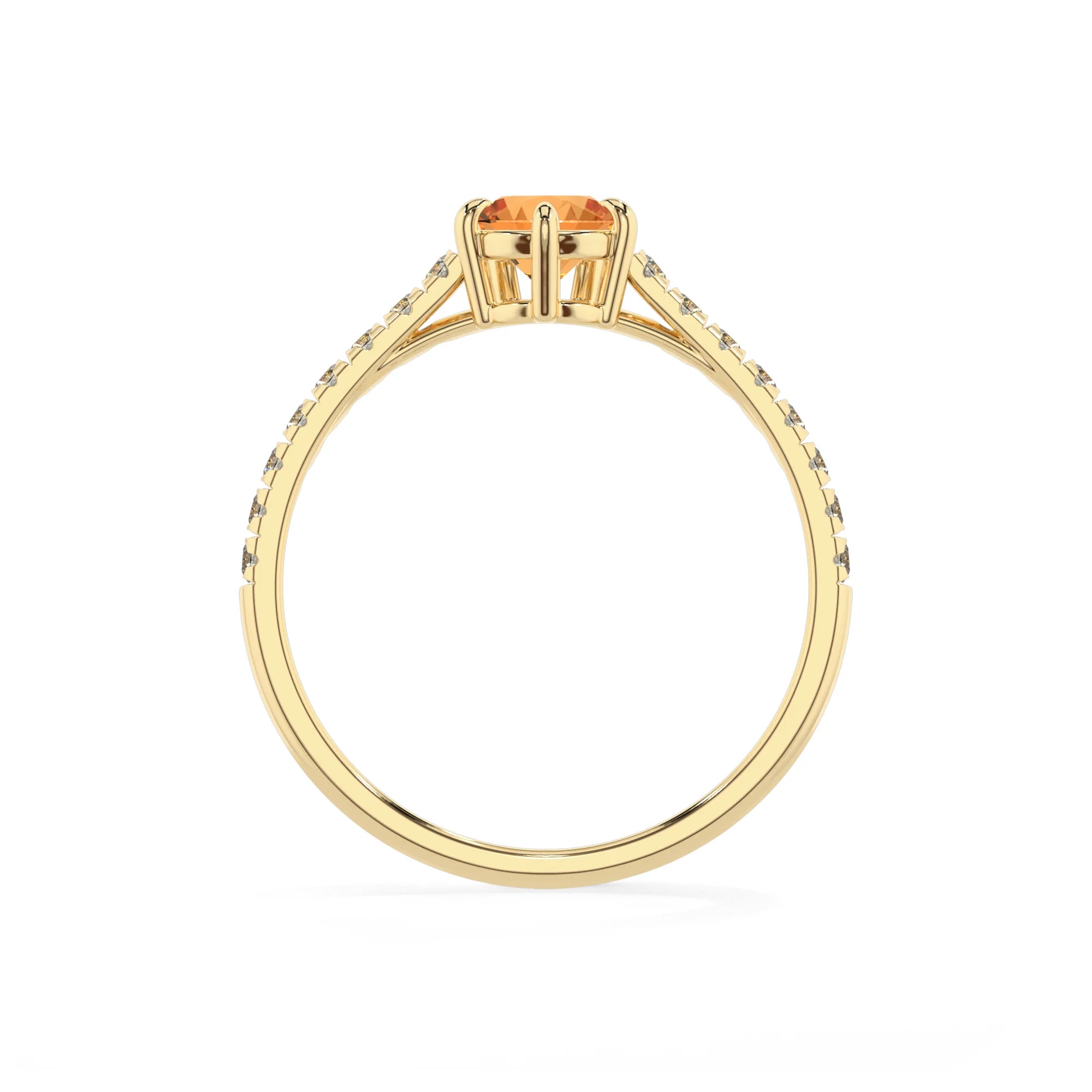 lab grown citrine pear half eternity solitaire engagement rings in yellow gold