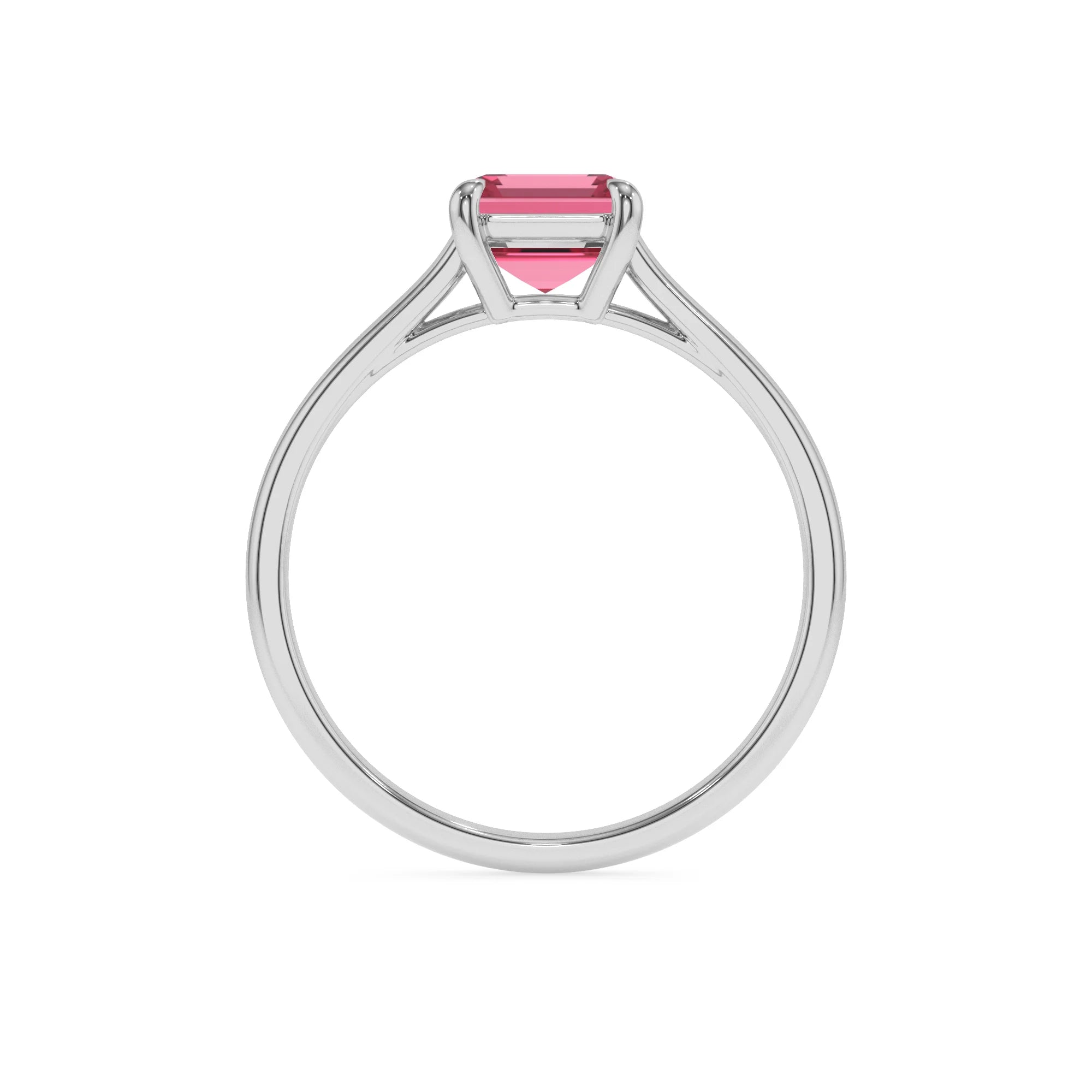 lab grown pink-tourmaline emerald cut solitaire rings in white gold