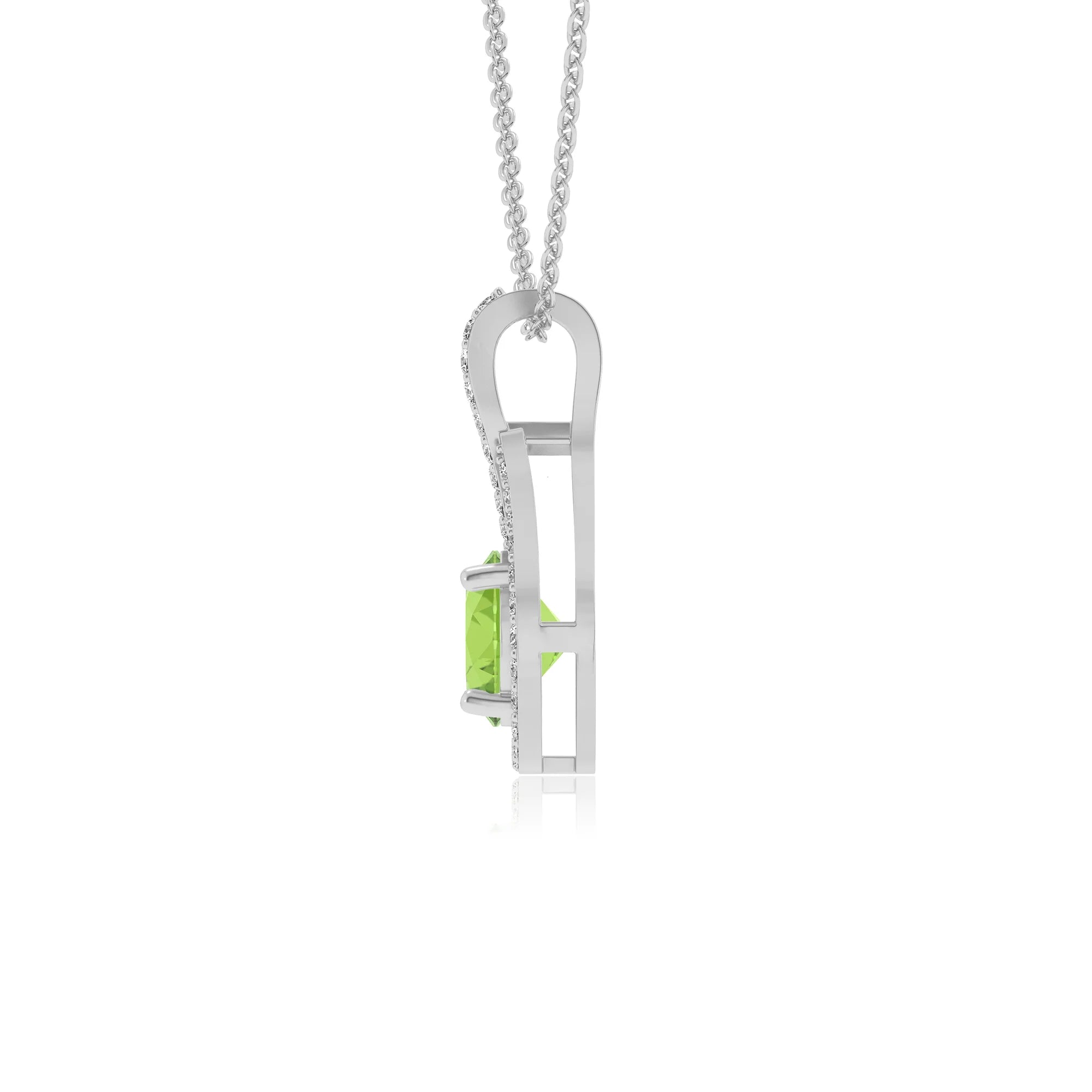 natural peridot round solitaire necklaces in platinum