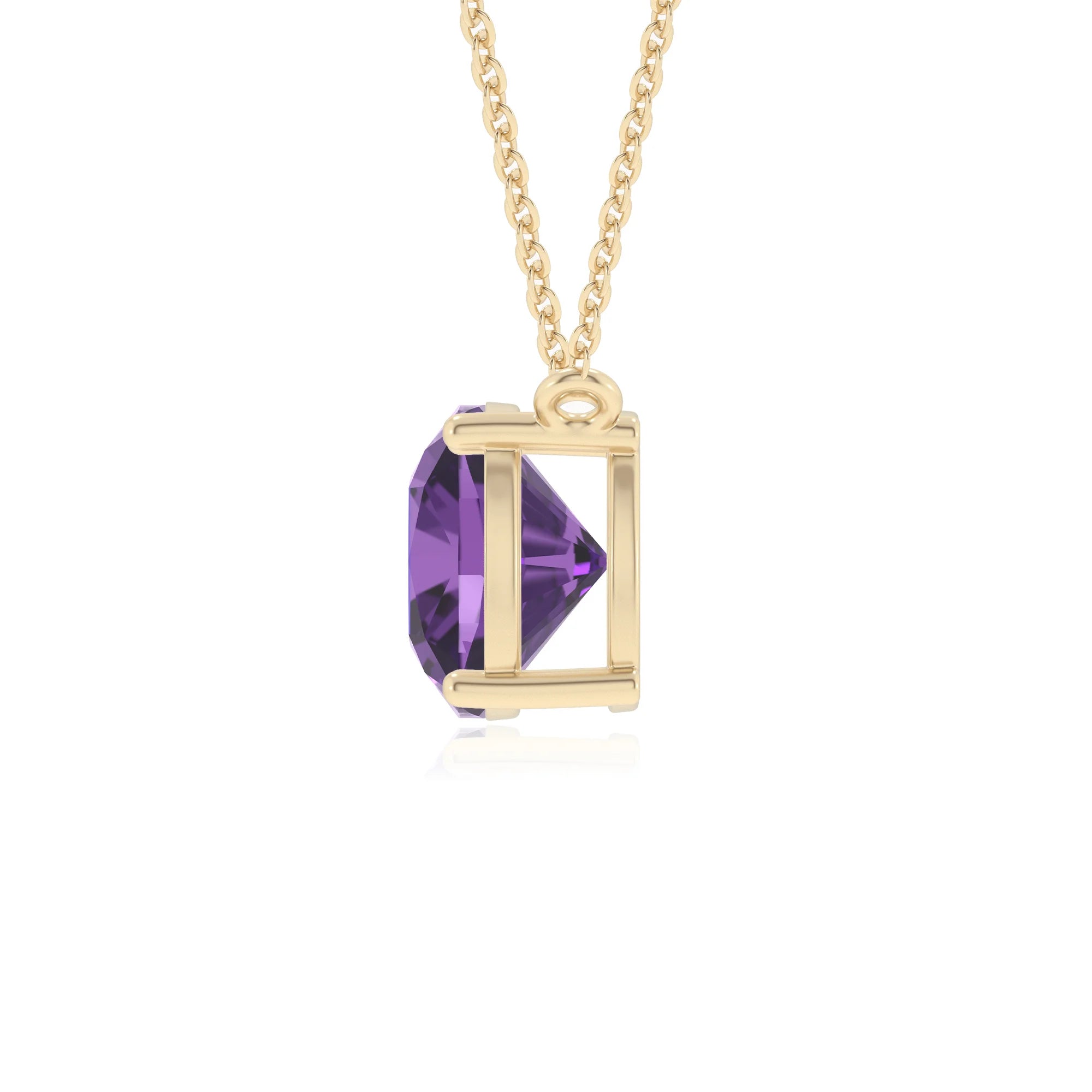 lab grown amethyst cushion solitaire necklaces in yellow gold