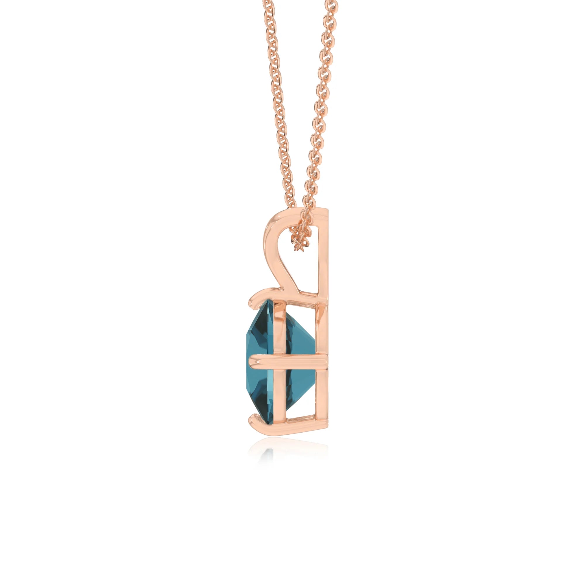natural london-blue-topaz cushion solitaire v-bale necklaces in rose gold