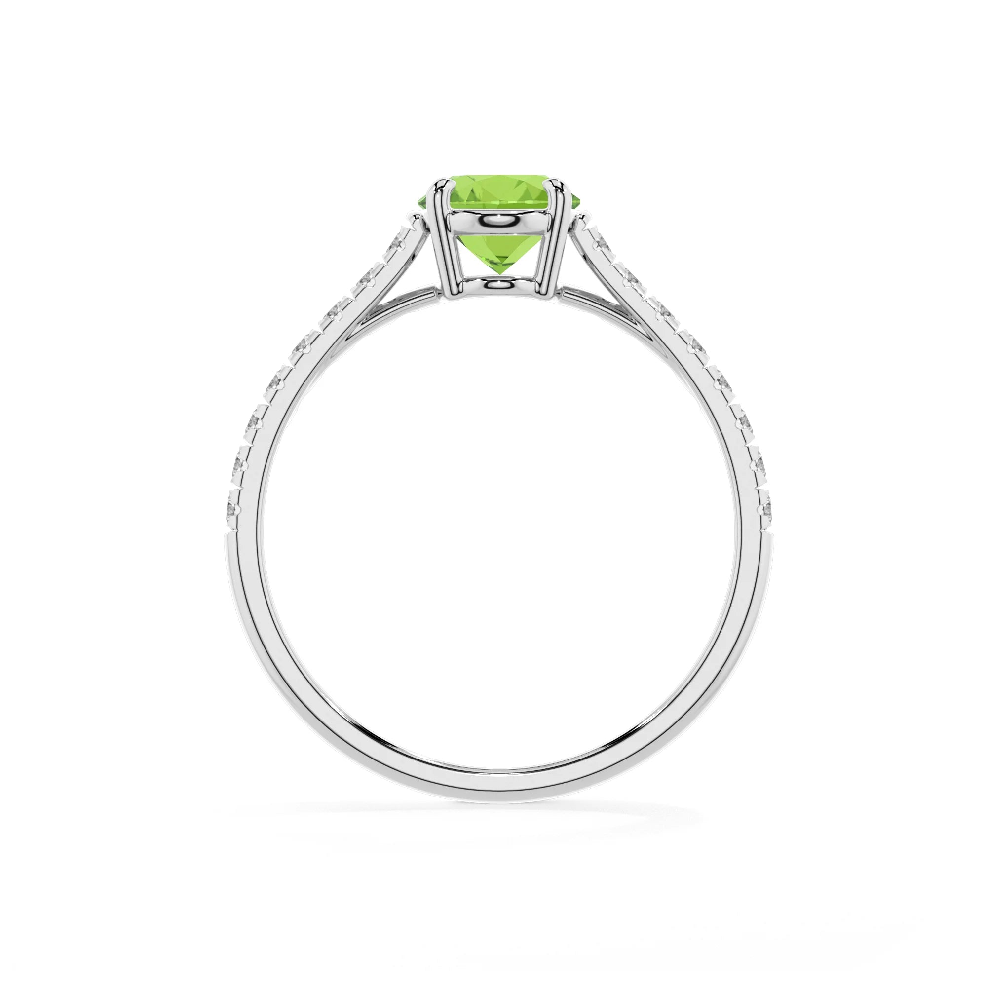 natural peridot oval half eternity solitaire engagement rings in platinum