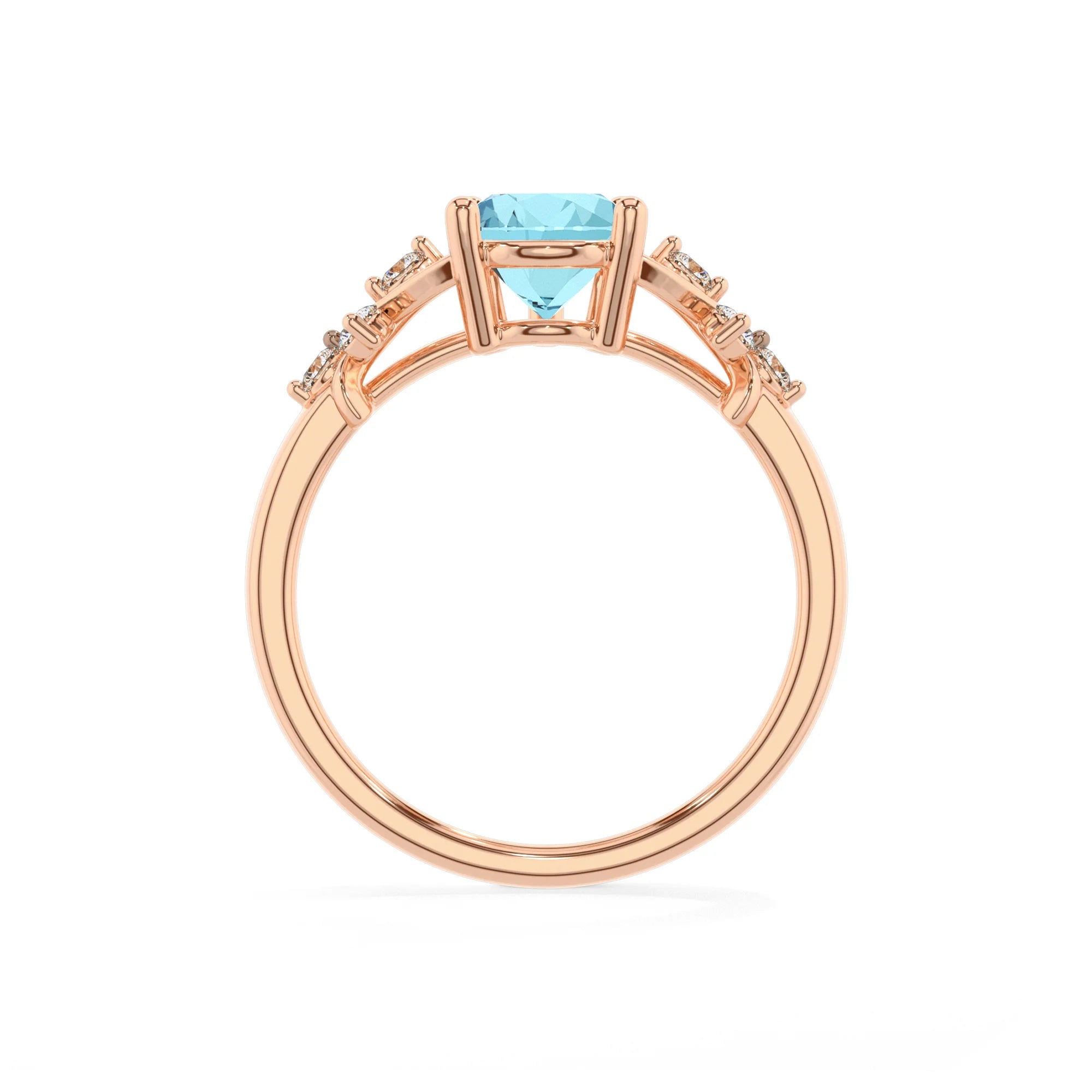 lab grown aquamarine pear solitaire rings in rose gold