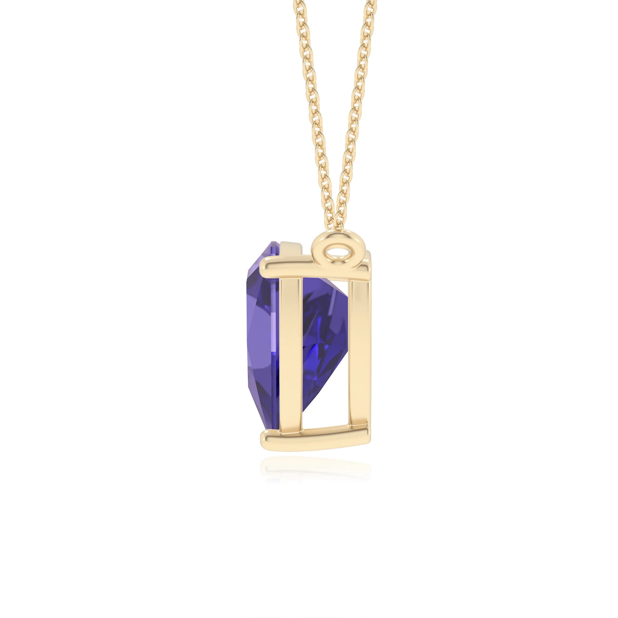 lab grown tanzanite trillion solitaire necklaces in yellow gold