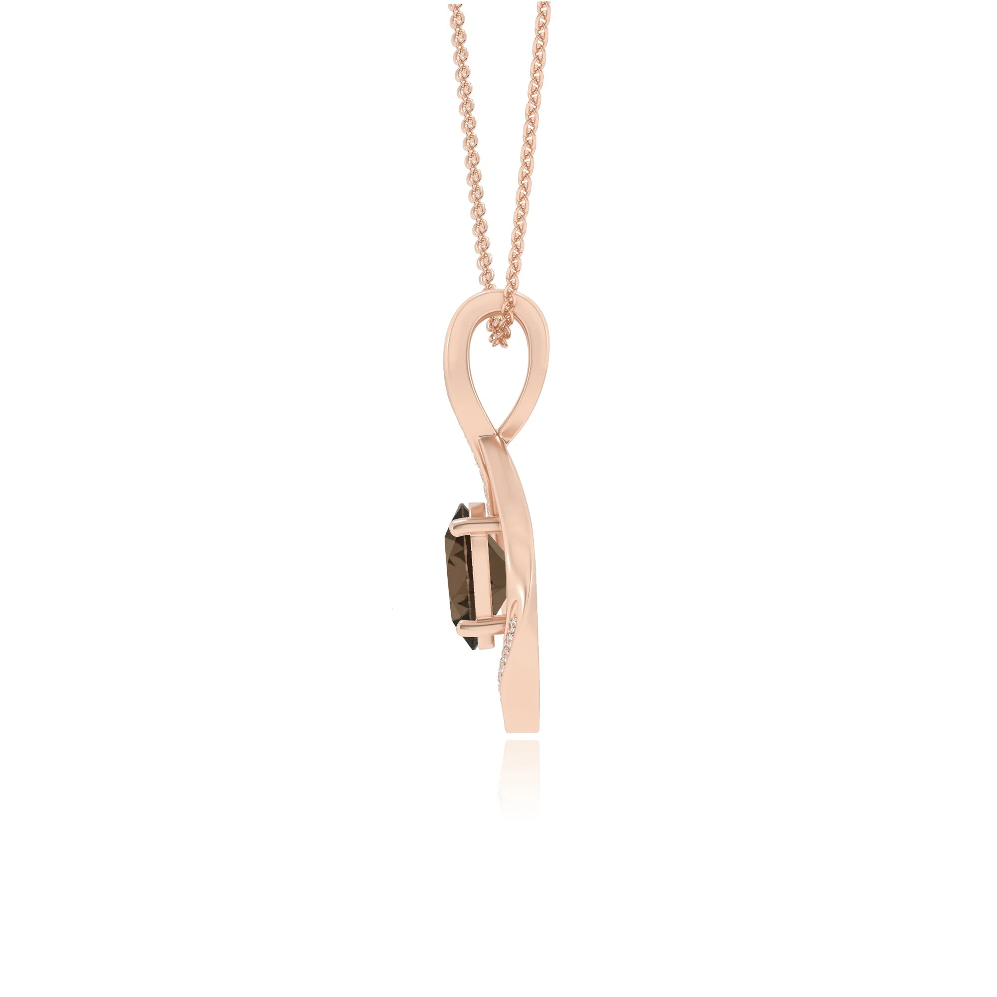 natural smoky-quartz oval solitaire necklaces in rose gold