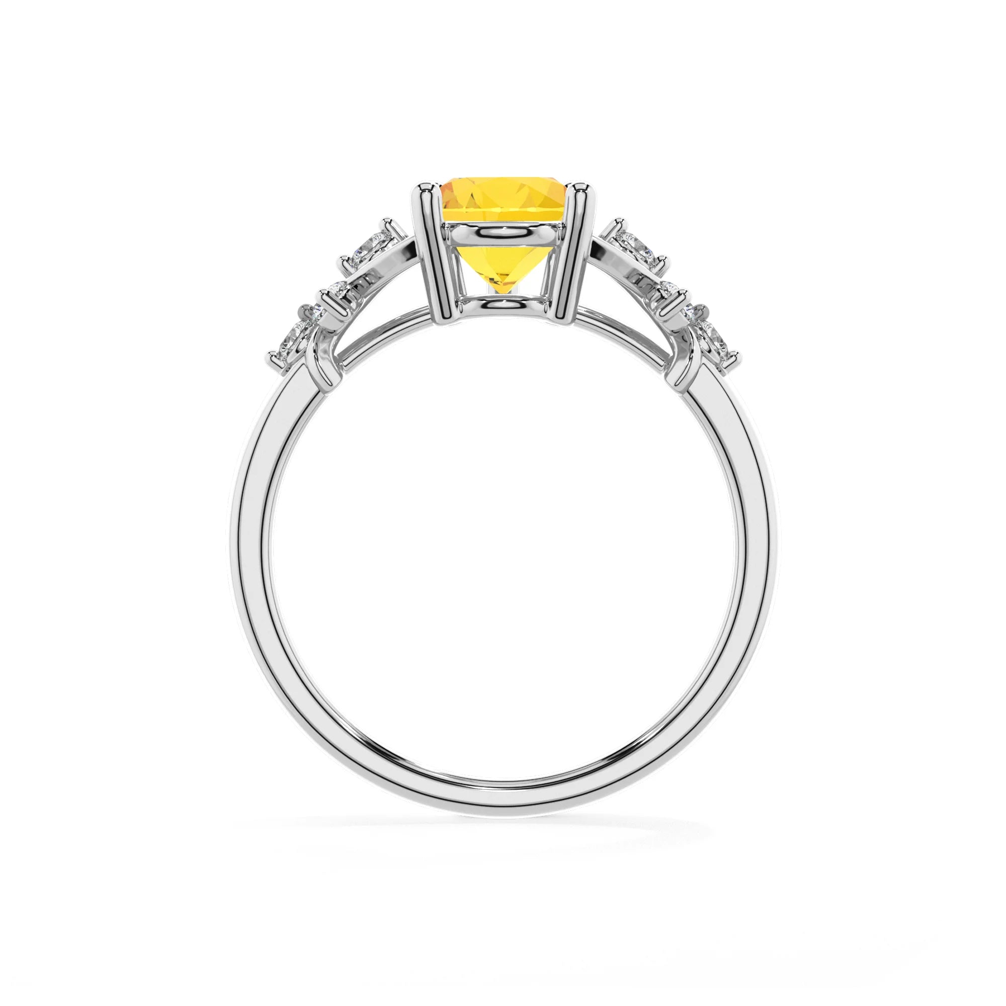 lab grown yellow-sapphire pear solitaire rings in sterling silver