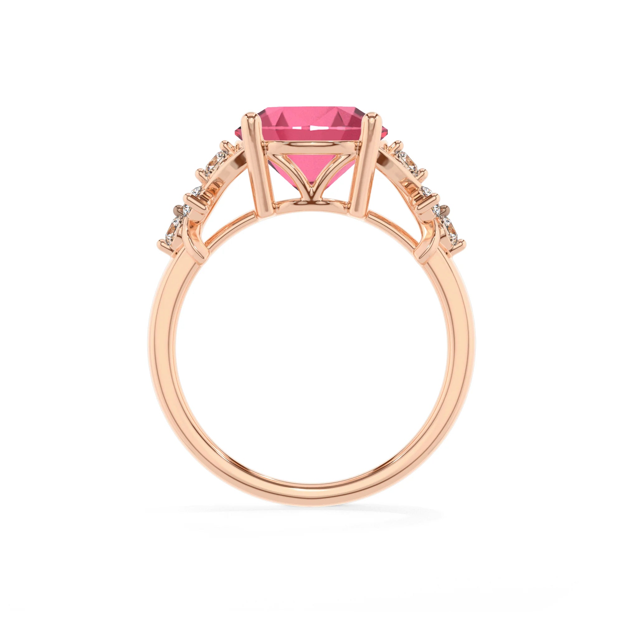 lab grown pink-tourmaline round solitaire rings in rose gold