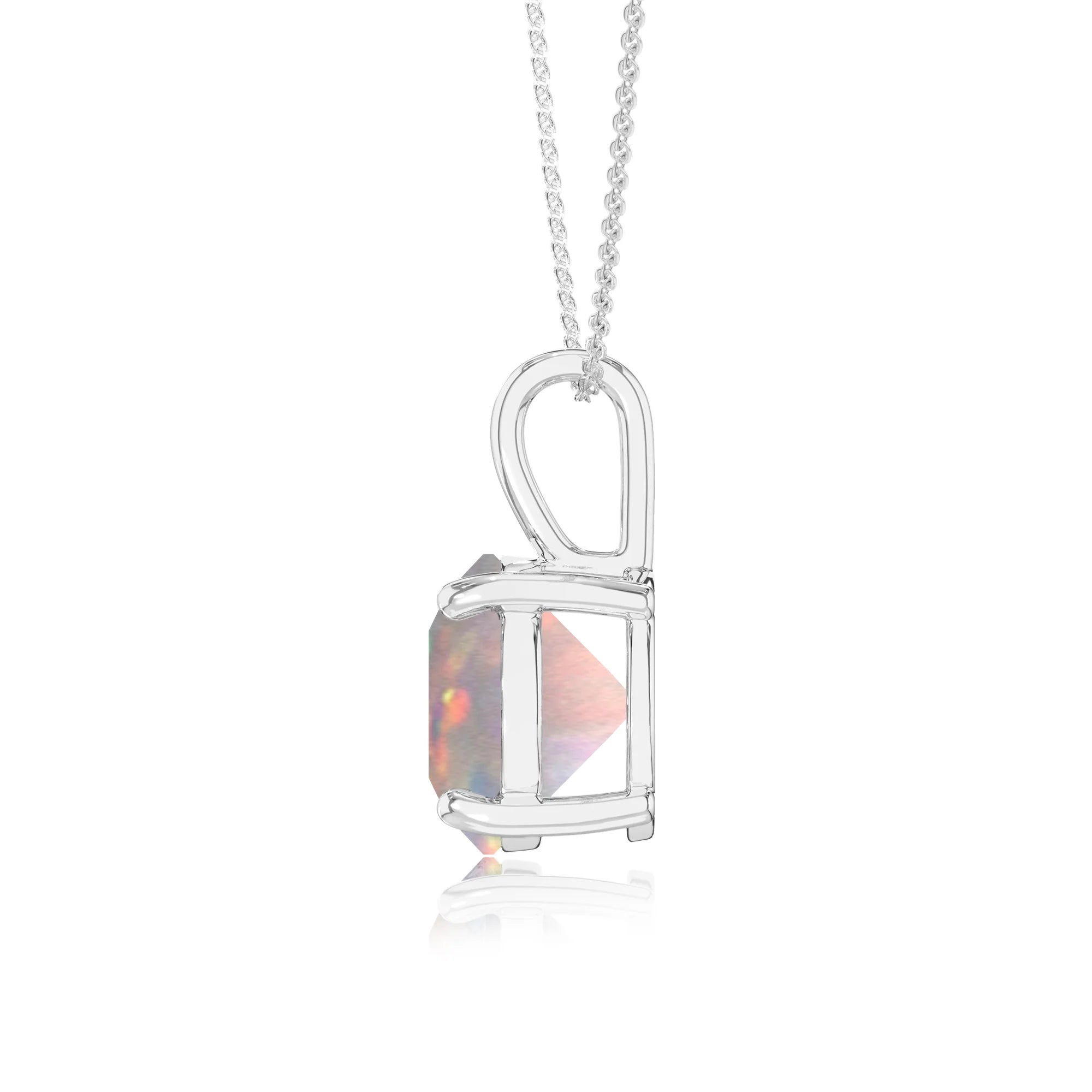 lab grown opal round solitaire necklaces in white gold