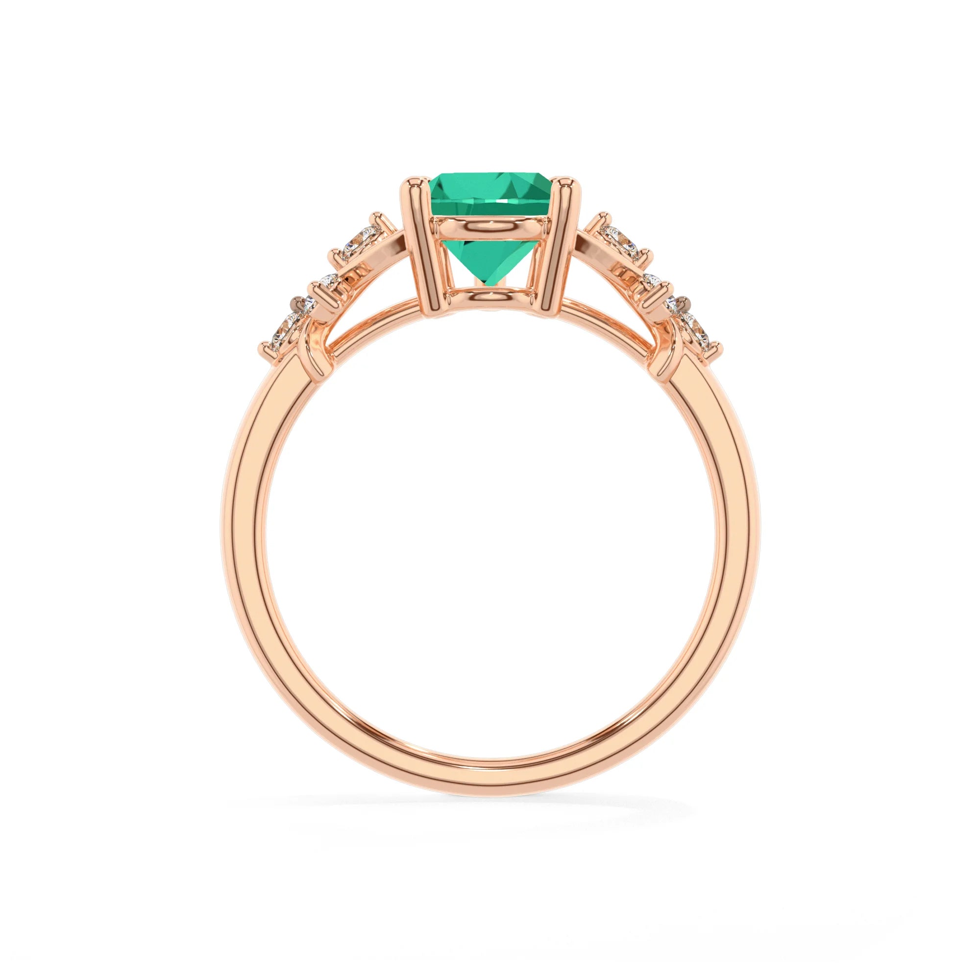 lab grown emerald pear solitaire rings in rose gold