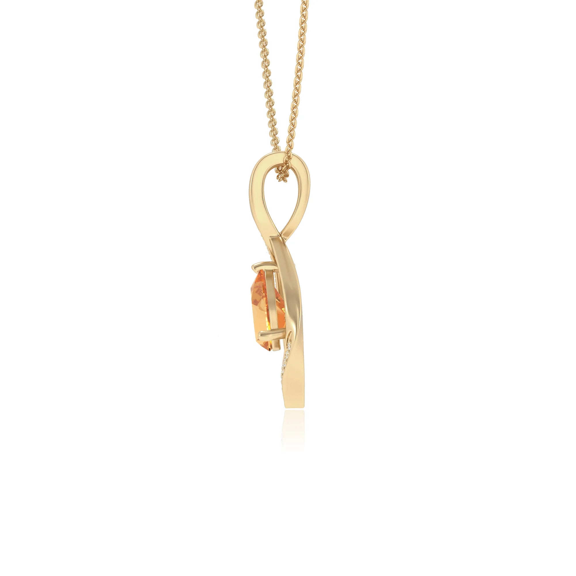 lab grown citrine pear solitaire necklaces in yellow gold