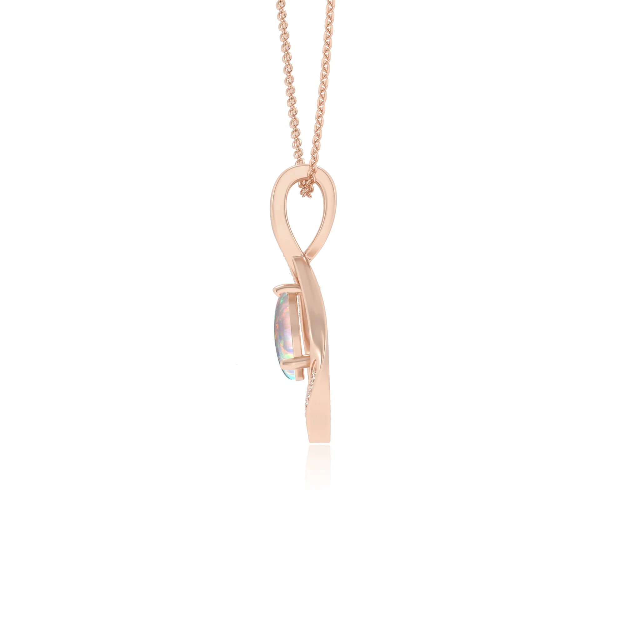 lab grown opal pear solitaire necklaces in rose gold