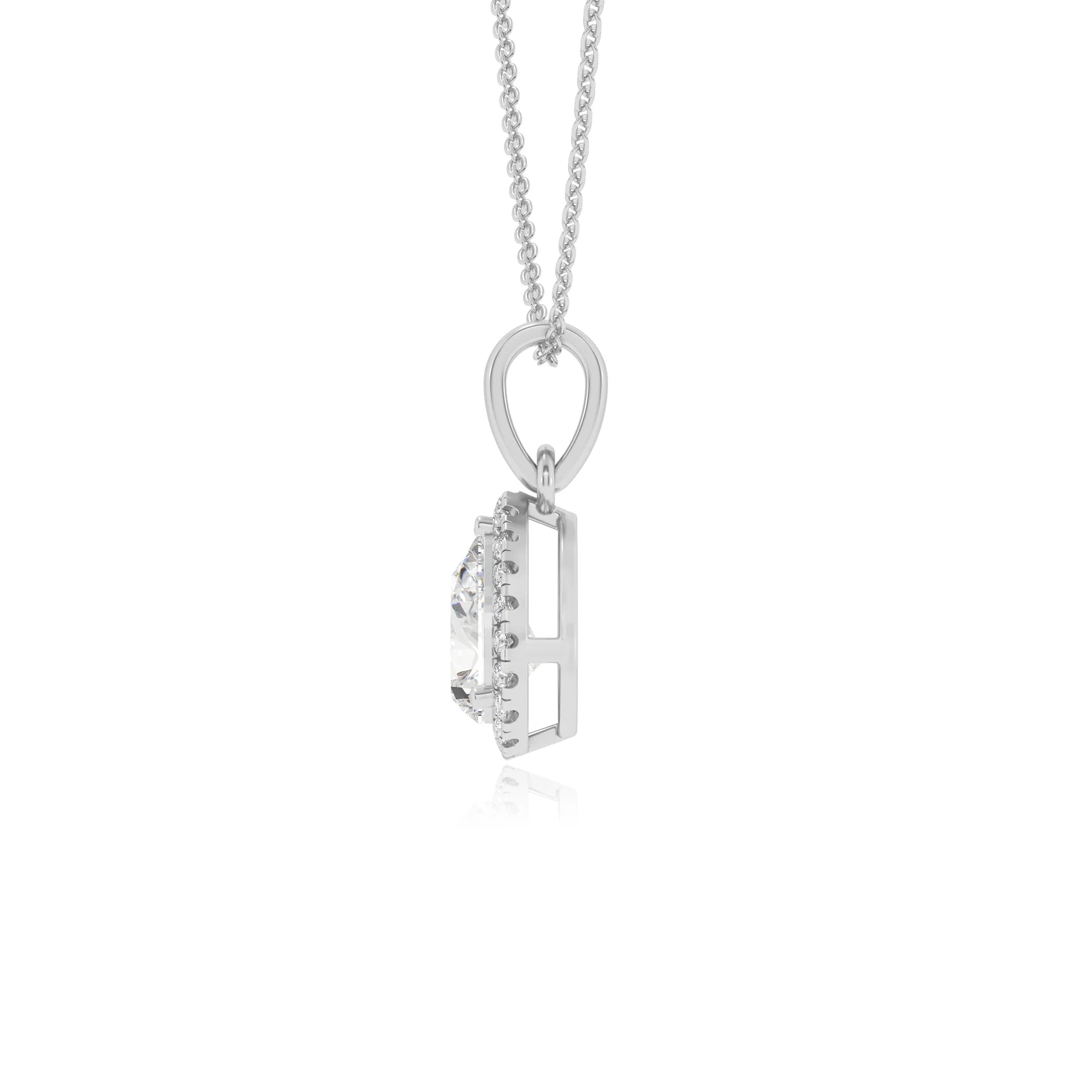 lab grown moissanite pear solitaire necklaces in white gold
