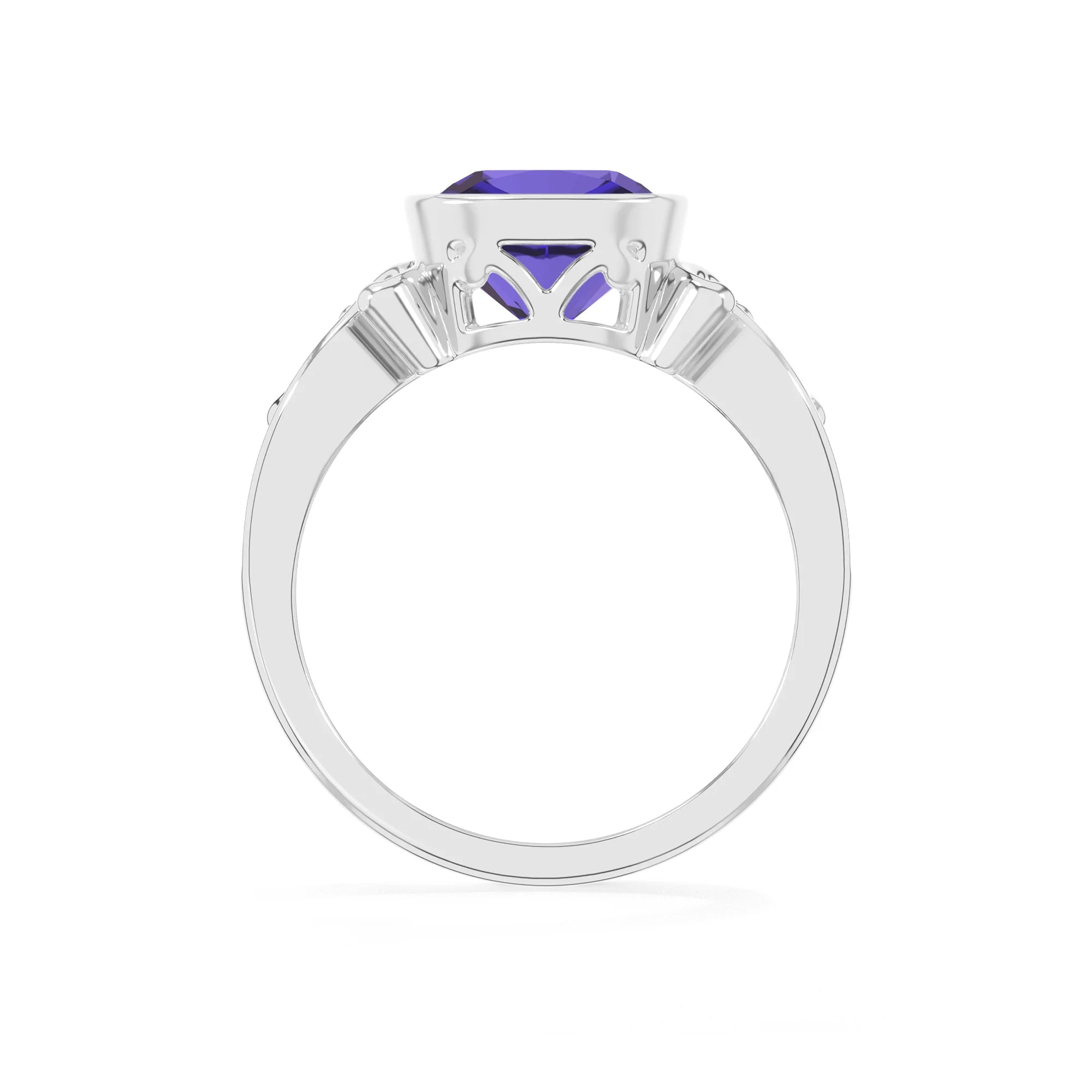 lab grown tanzanite cushion solitaire rings in platinum