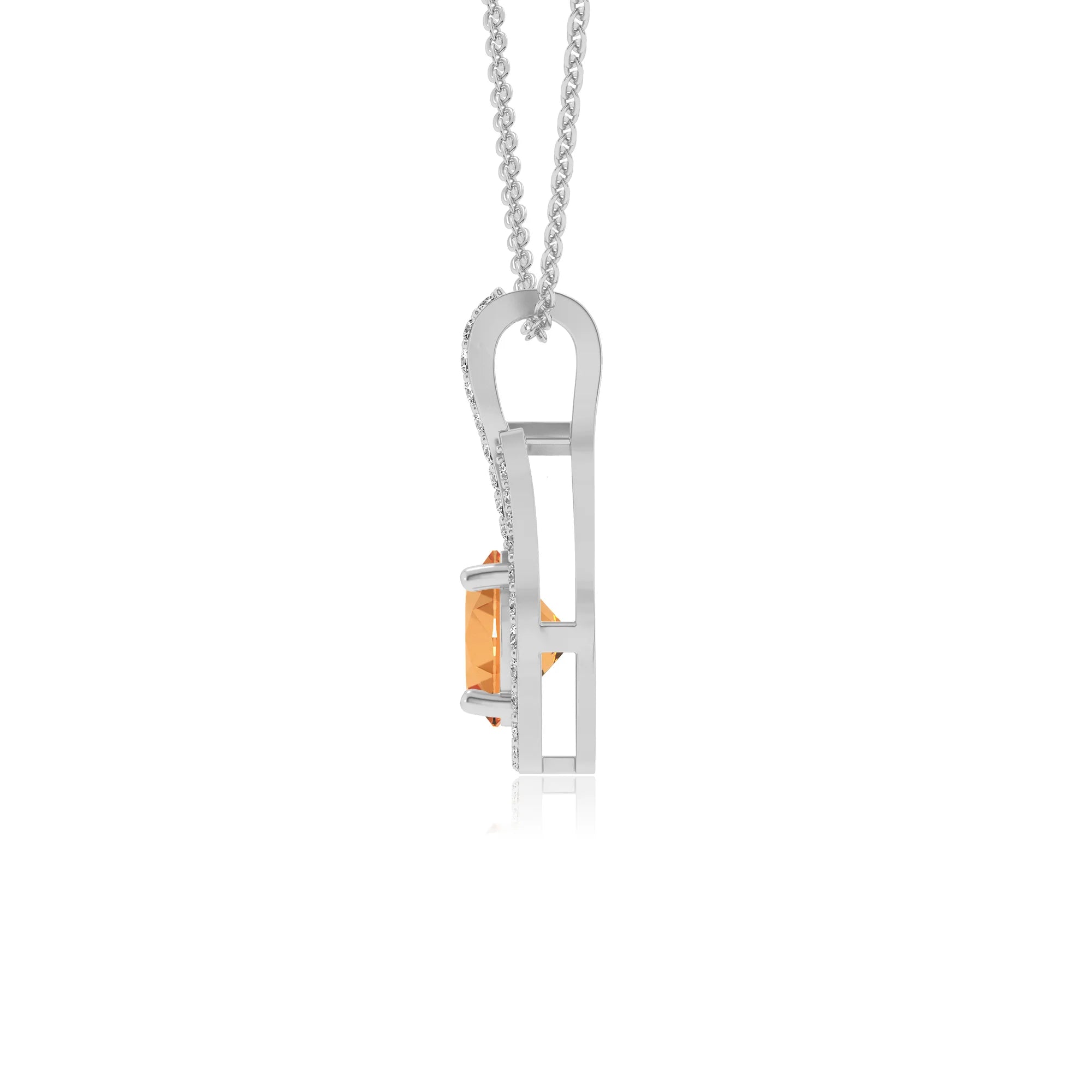 lab grown citrine round solitaire necklaces in platinum