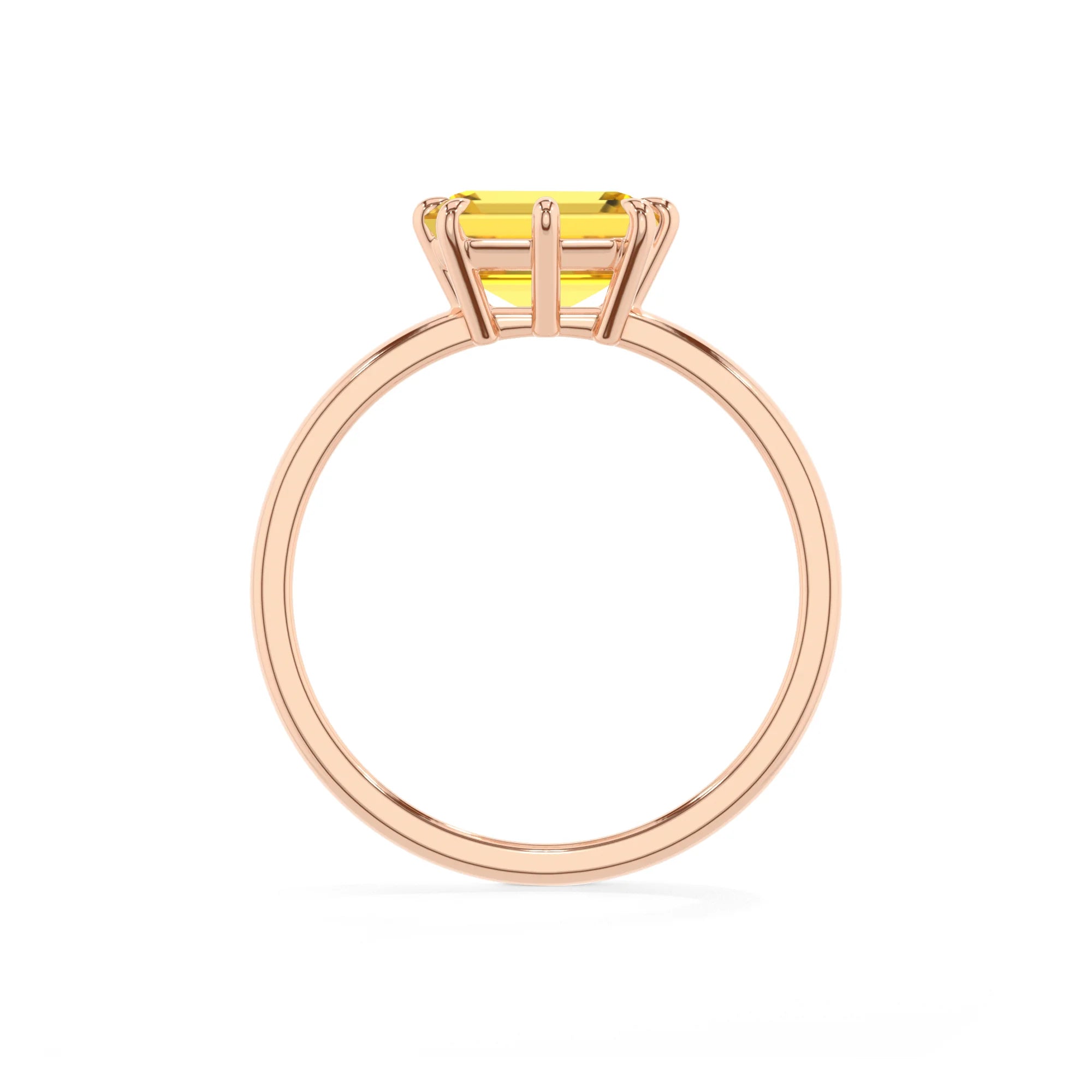 lab grown yellow-sapphire emerald cut solitaire rings in rose gold