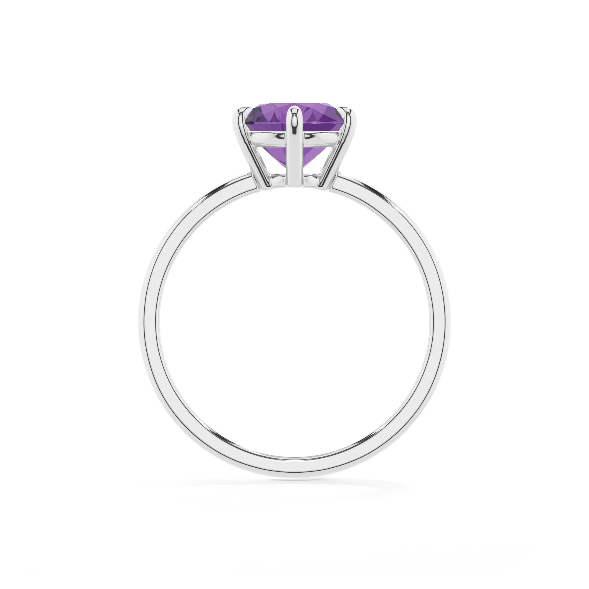 lab grown amethyst round solitaire rings in white gold