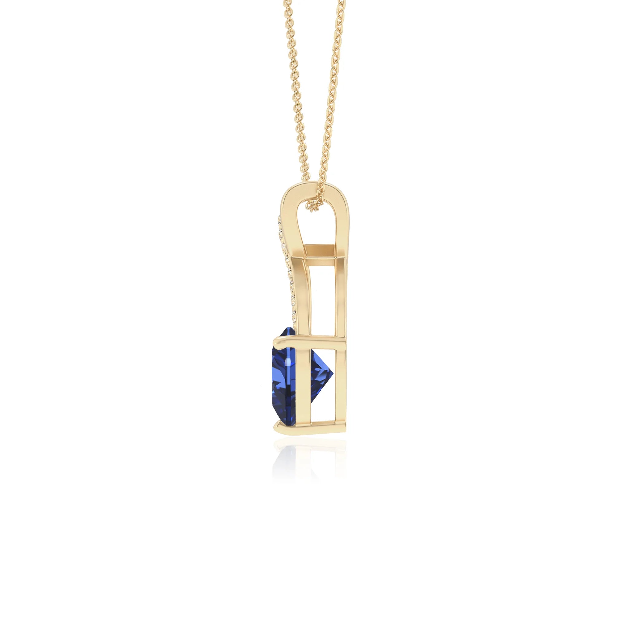 lab grown blue-sapphire heart solitaire necklaces in yellow gold