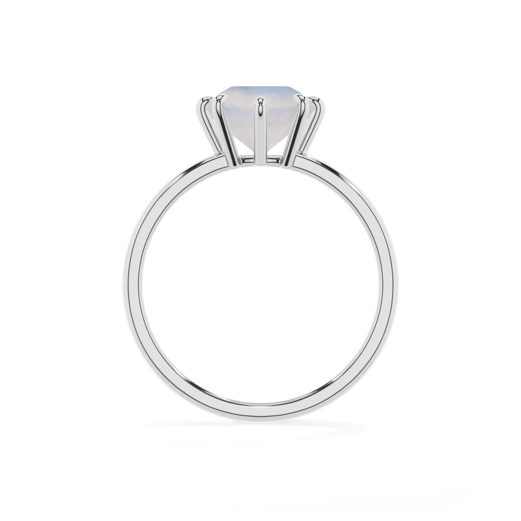 natural rainbow-moonstone cushion solitaire rings in white gold