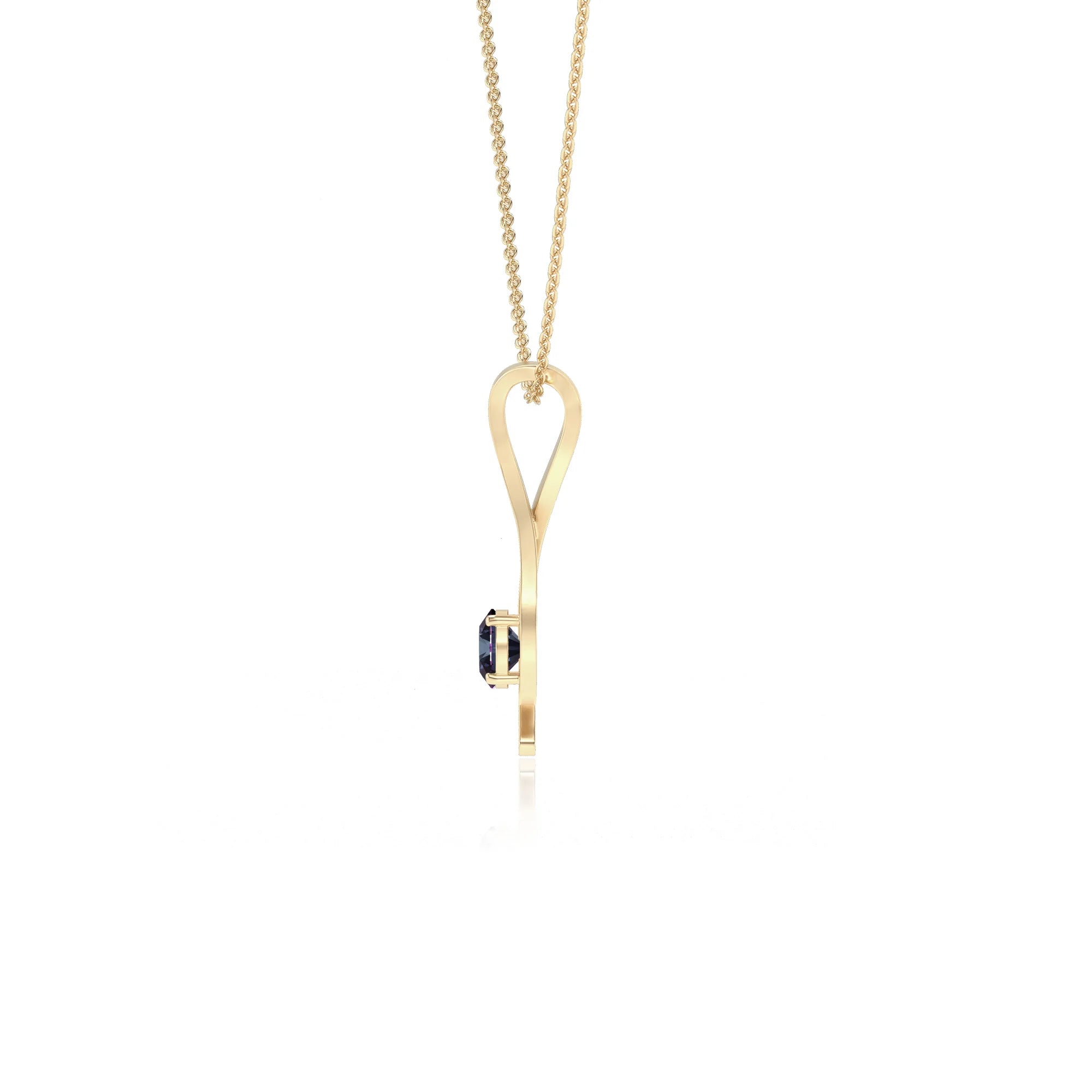 lab grown alexandrite round solitaire necklaces in yellow gold