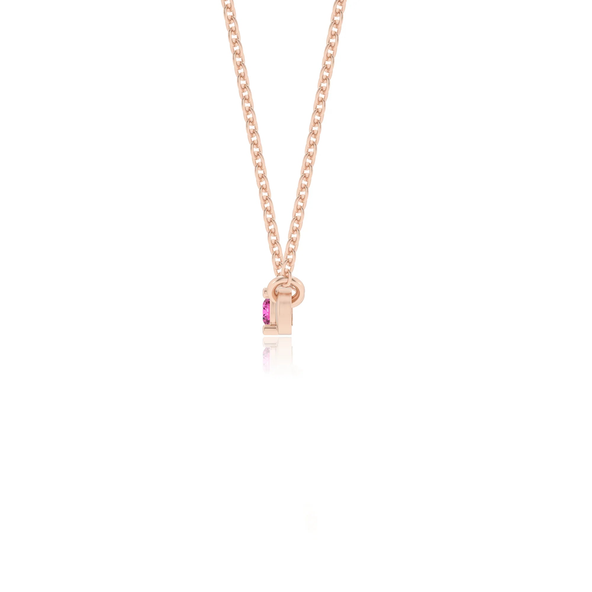 lab grown pink-sapphire round bar v-bale necklaces in rose gold