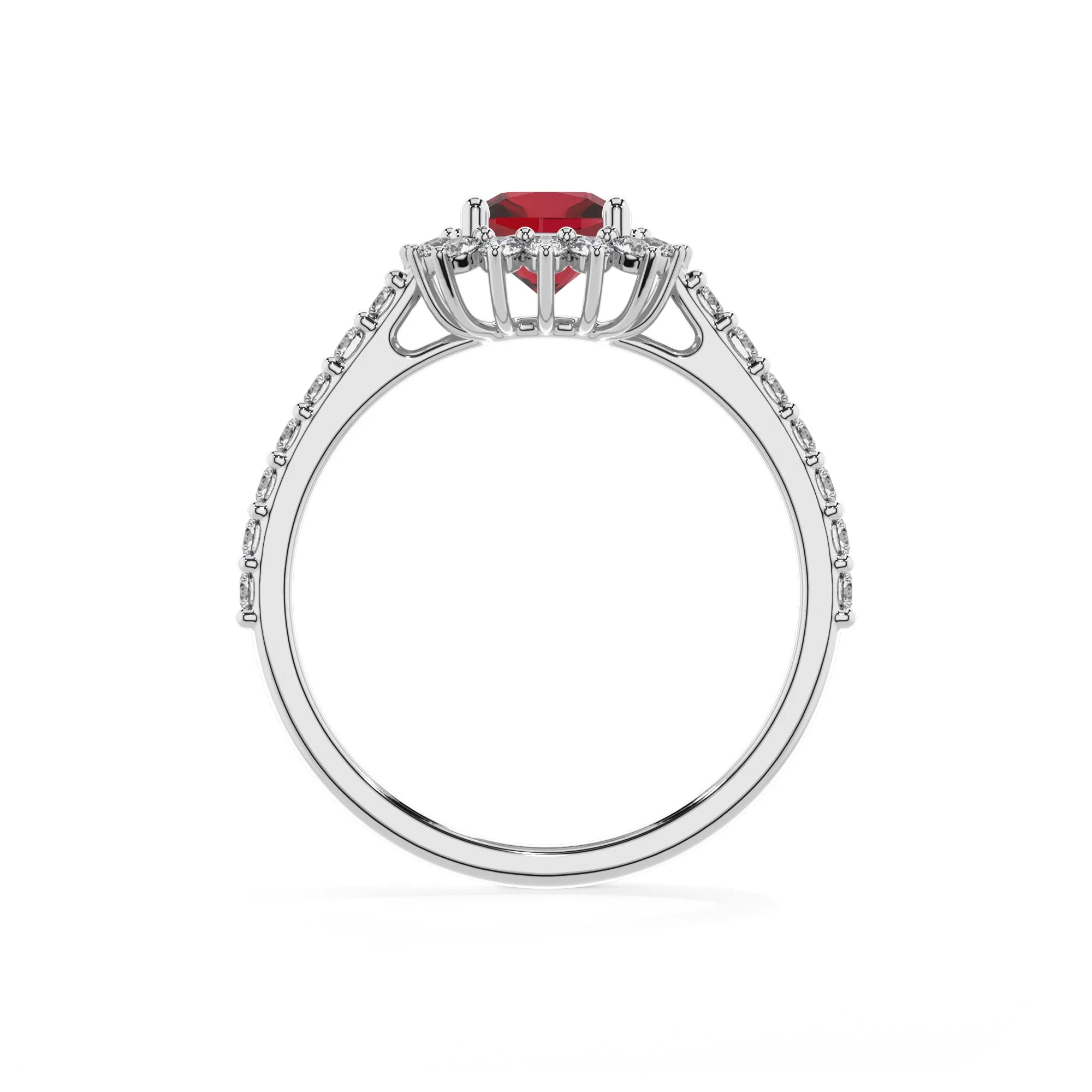 lab grown ruby cushion solitaire rings in white gold