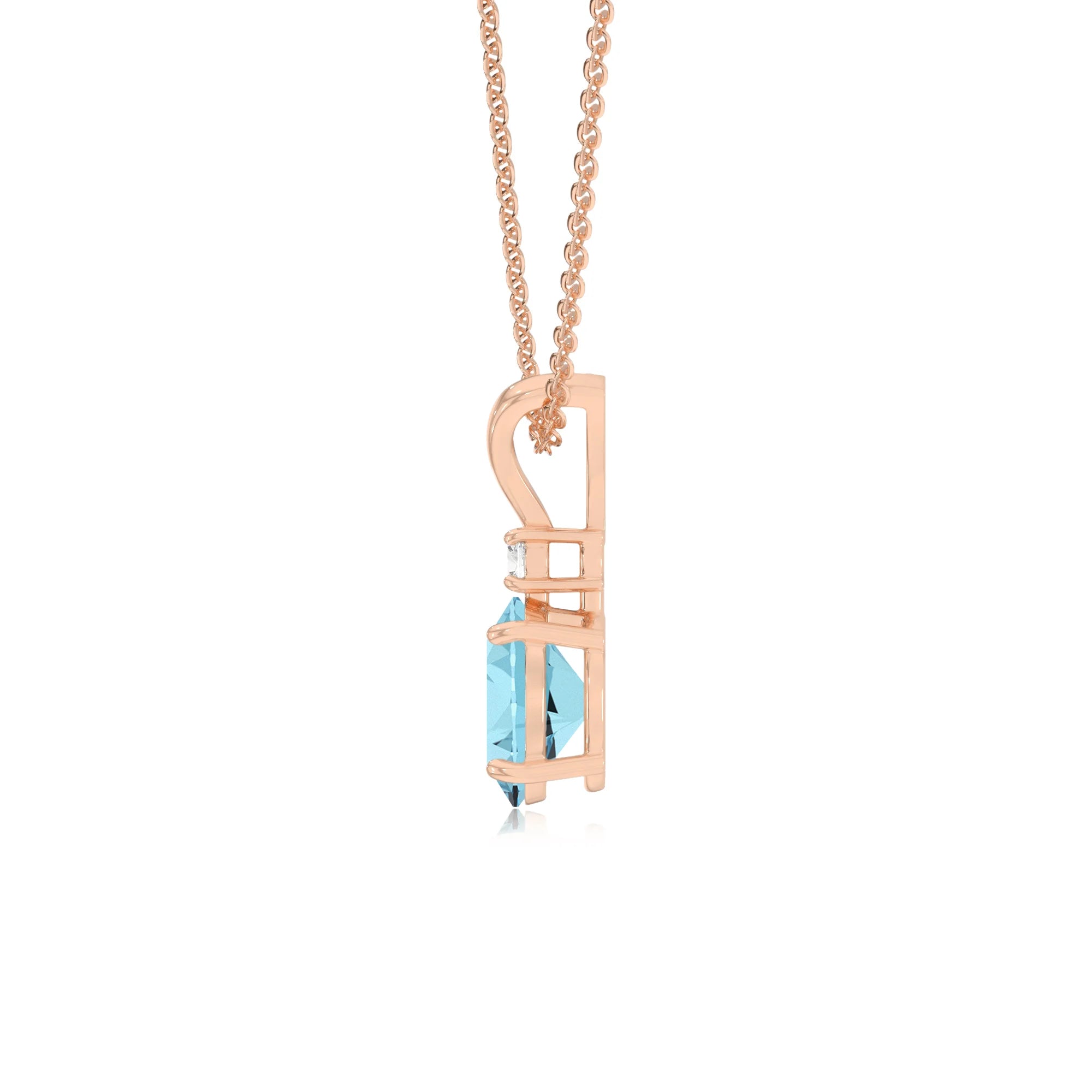 lab grown aquamarine oval solitaire v-bale necklaces in rose gold