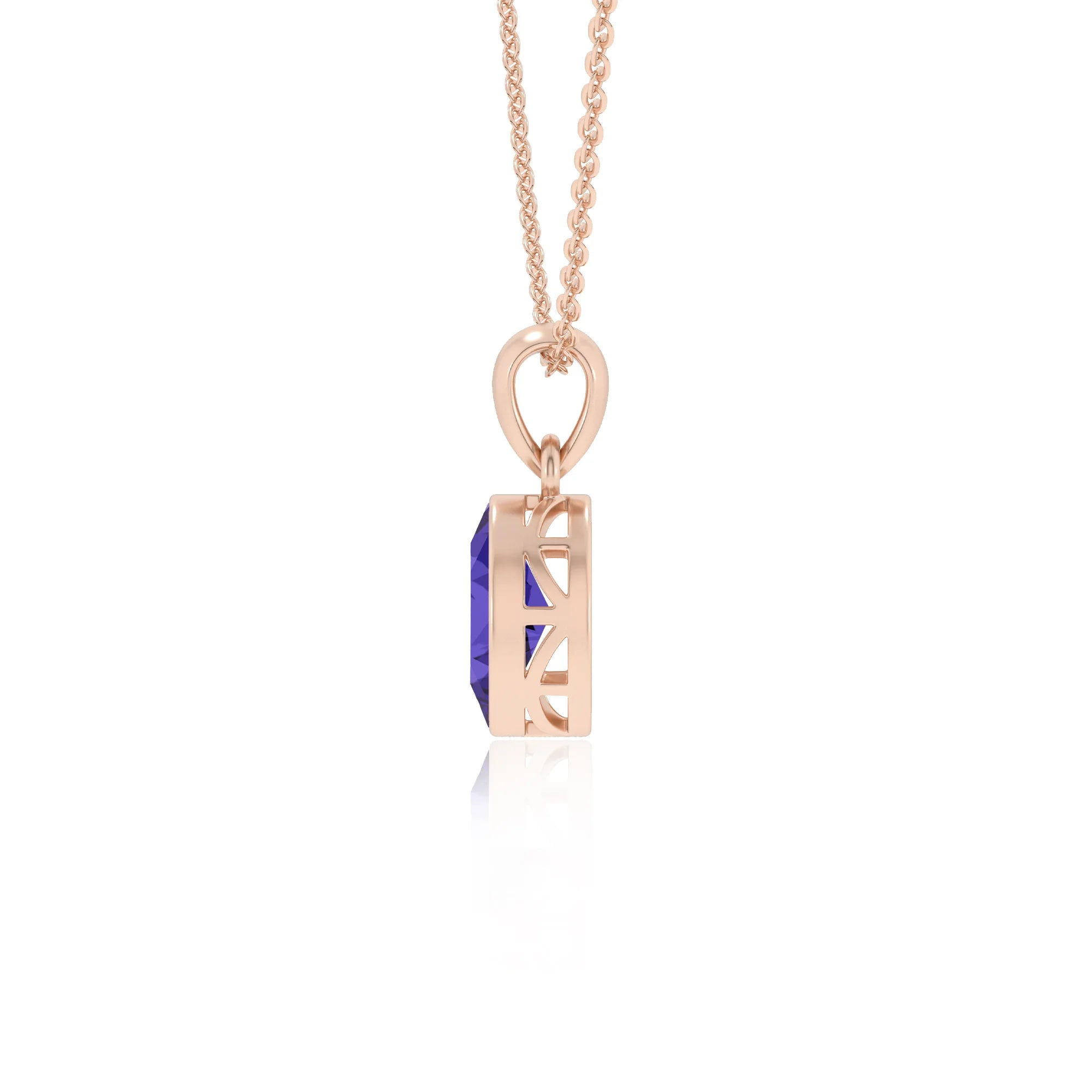lab grown tanzanite oval solitaire necklaces in rose gold