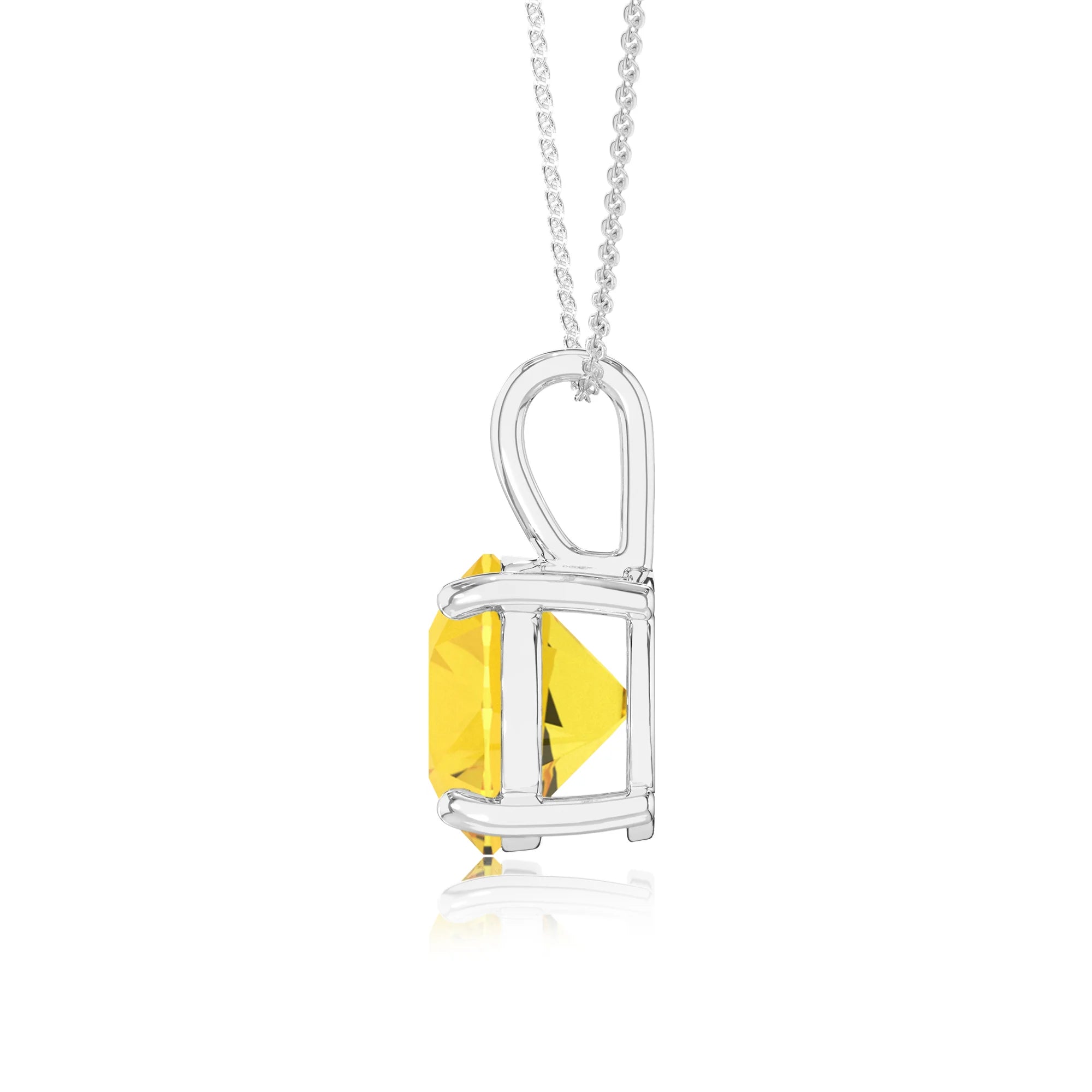 lab grown yellow-sapphire round solitaire necklaces in white gold