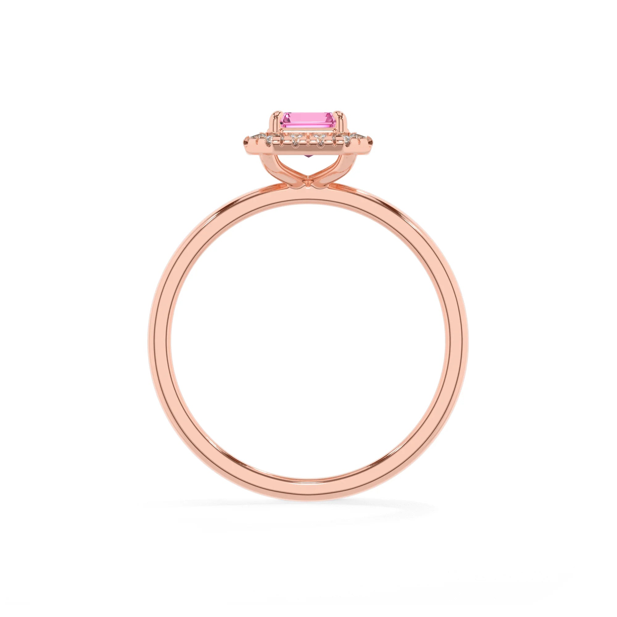 lab grown pink-sapphire emerald cut solitaire rings in rose gold