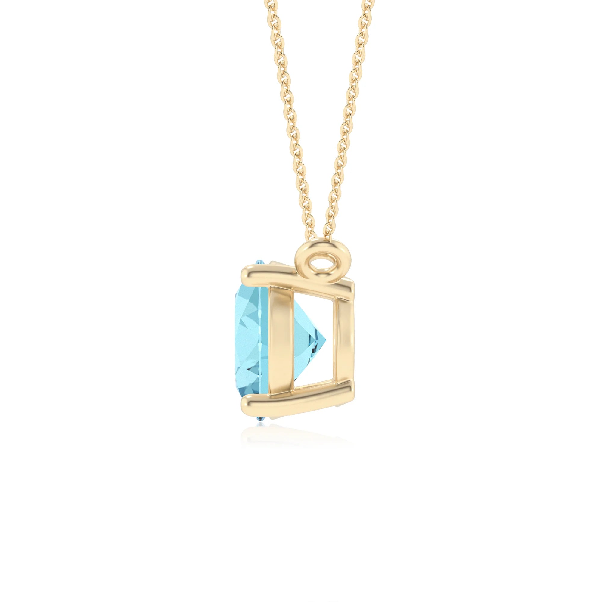 lab grown aquamarine oval solitaire necklaces in yellow gold