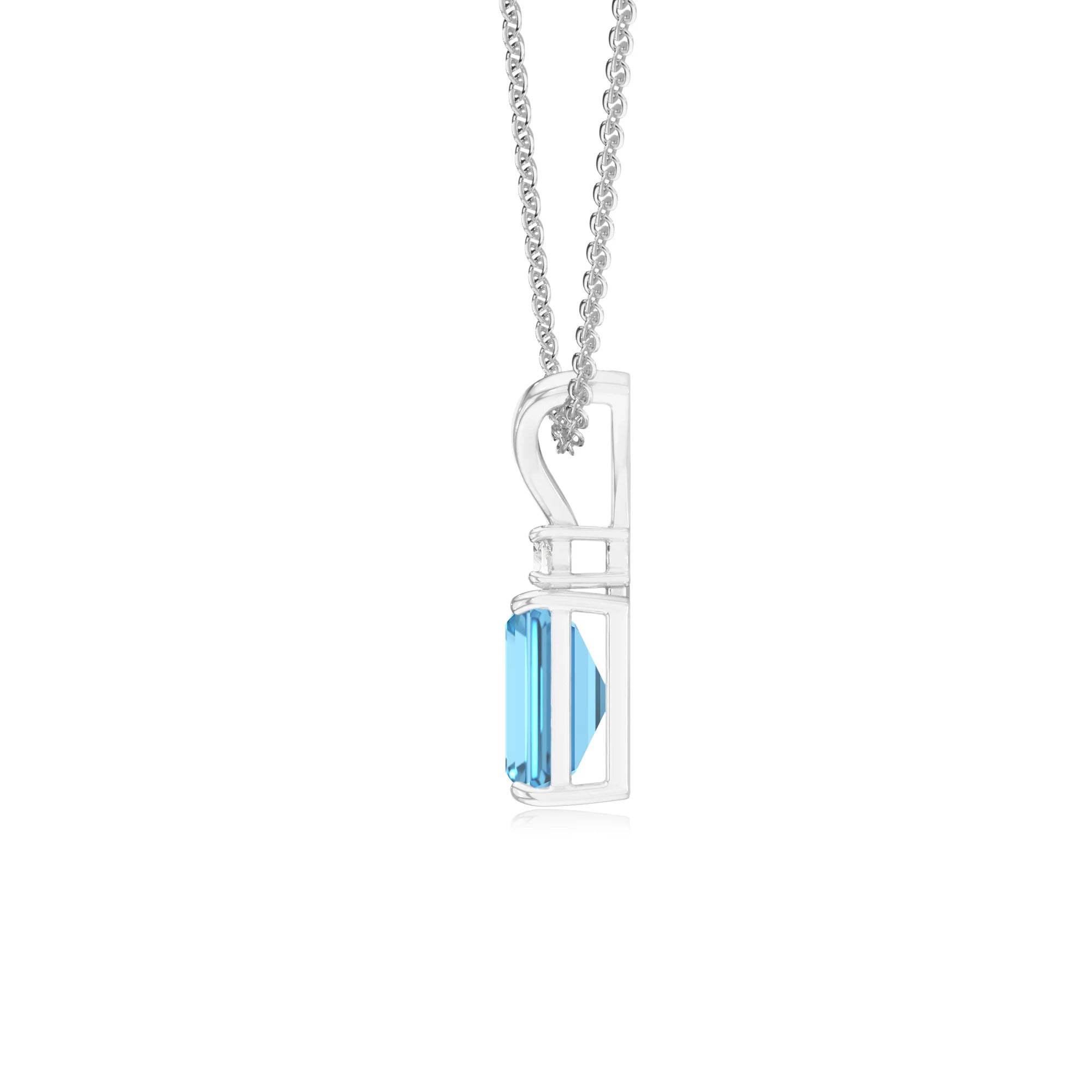 natural swiss-blue-topaz emerald cut solitaire v-bale necklaces in platinum