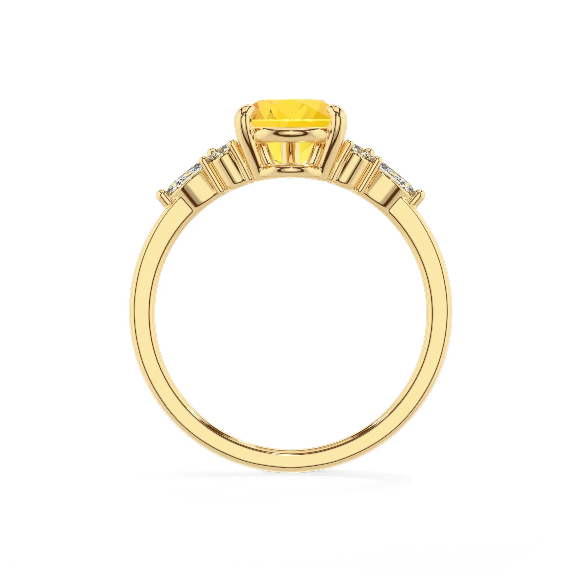 lab grown yellow-sapphire pear solitaire rings in yellow gold