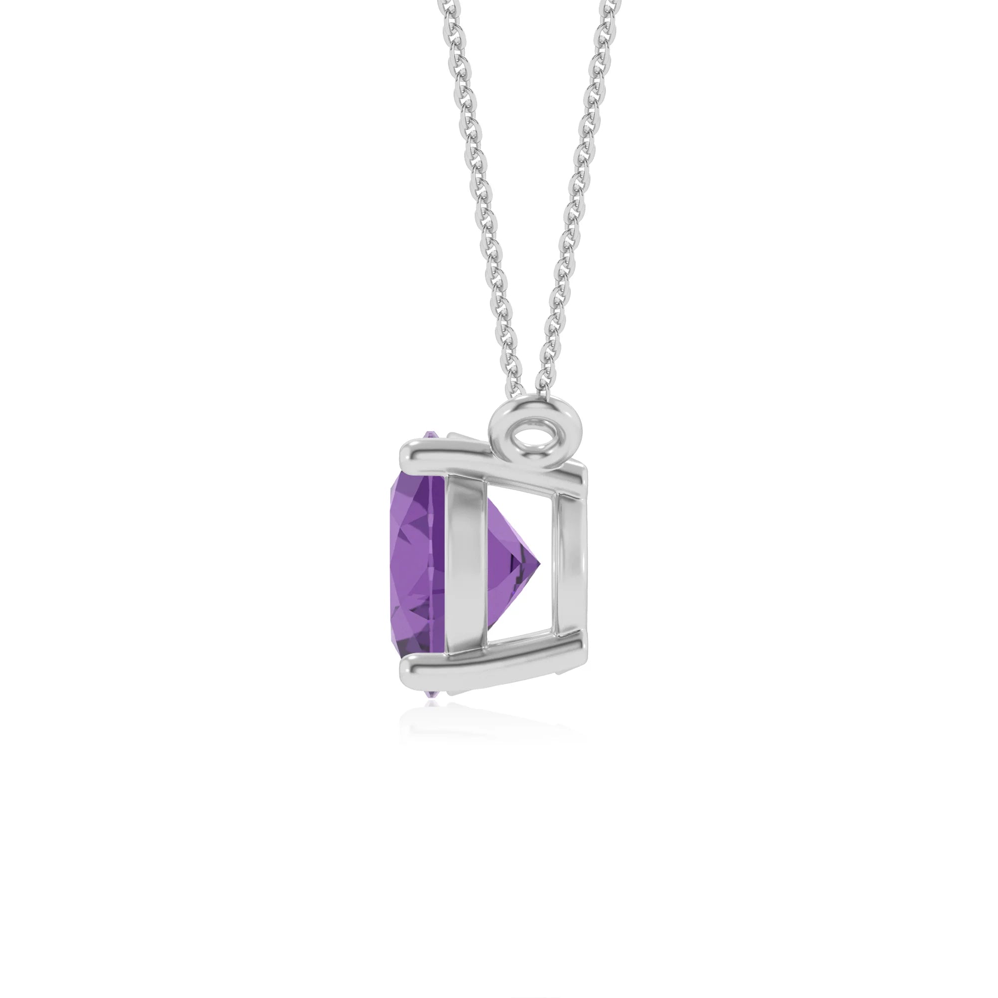 lab grown amethyst oval solitaire necklaces in sterling silver