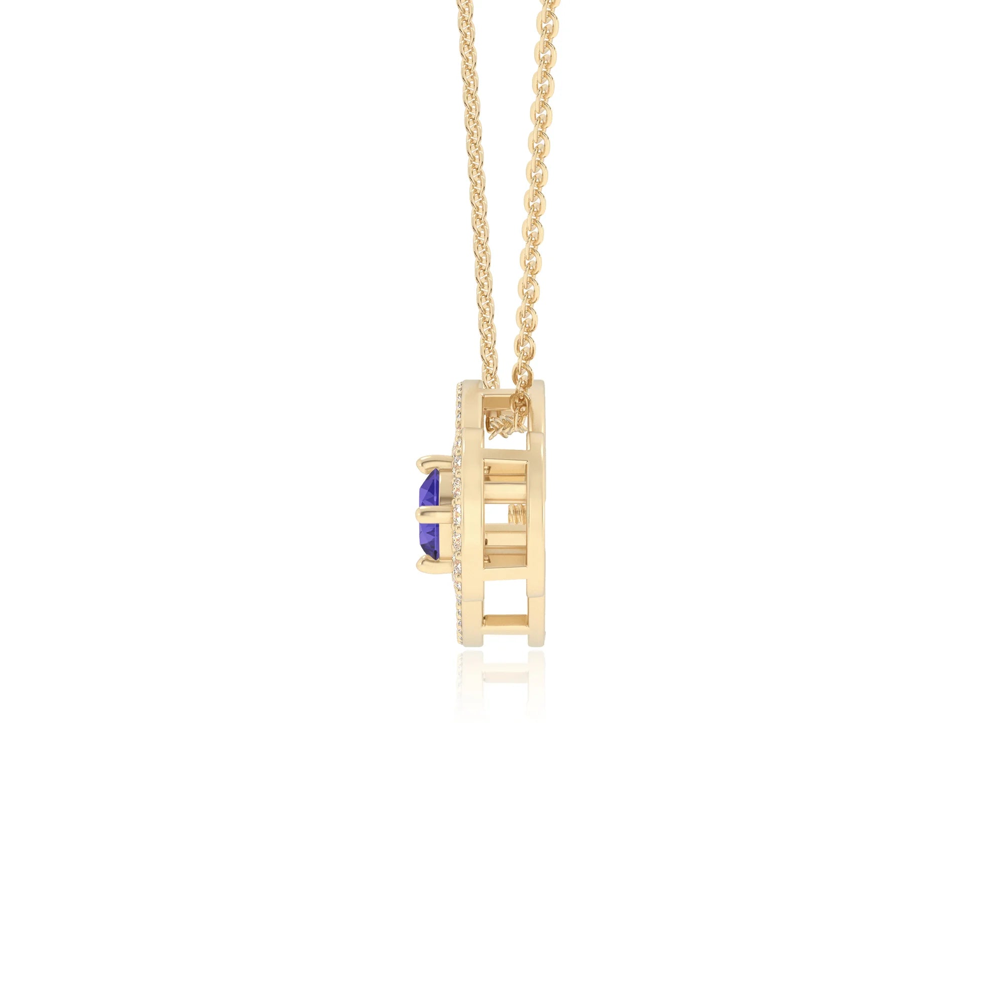 lab grown tanzanite round solitaire necklaces in yellow gold