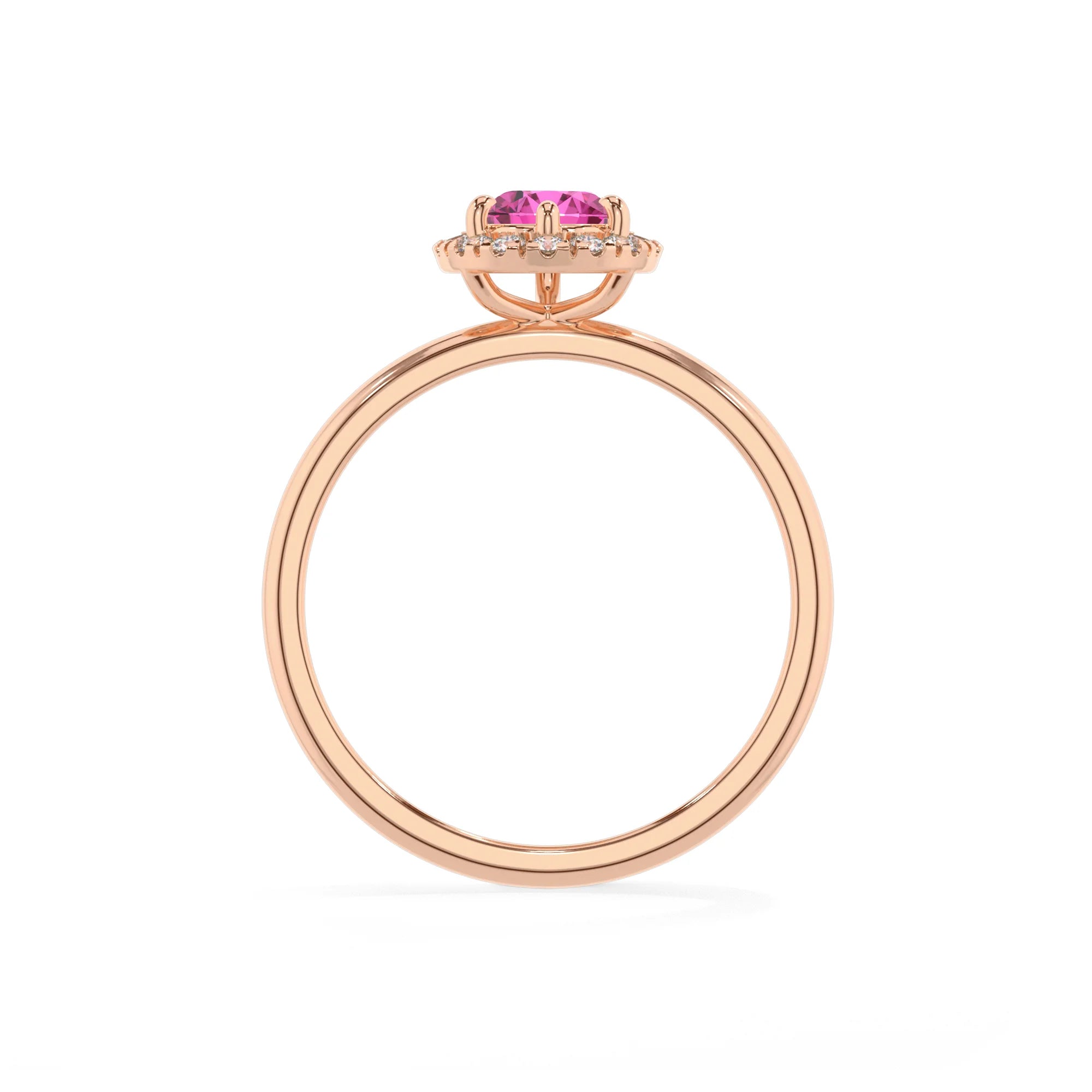 lab grown pink-sapphire pear solitaire rings in rose gold